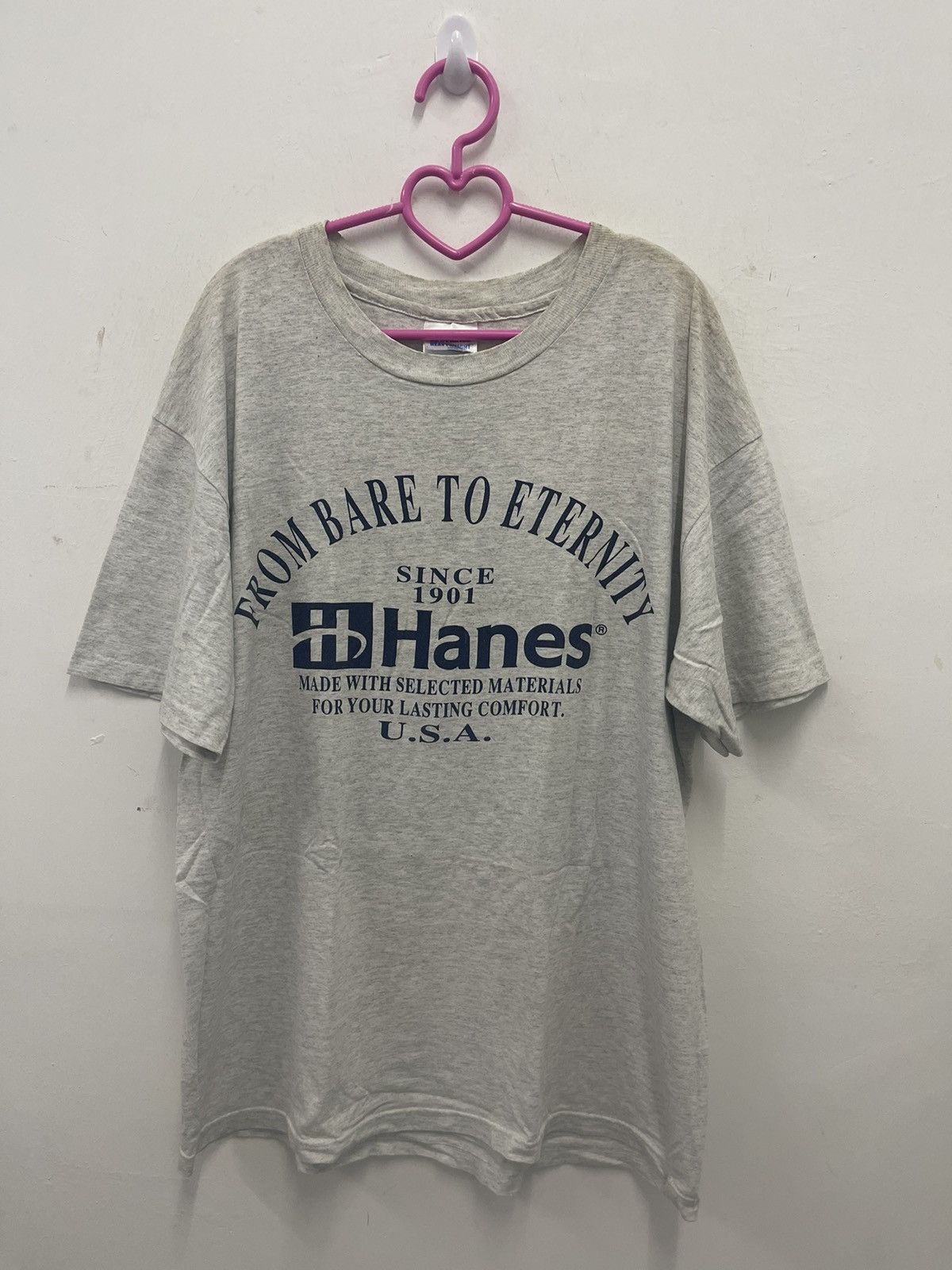 image of Vintage Hanes From Bare To Eternity Shirt in Grey, Men's (Size Large)