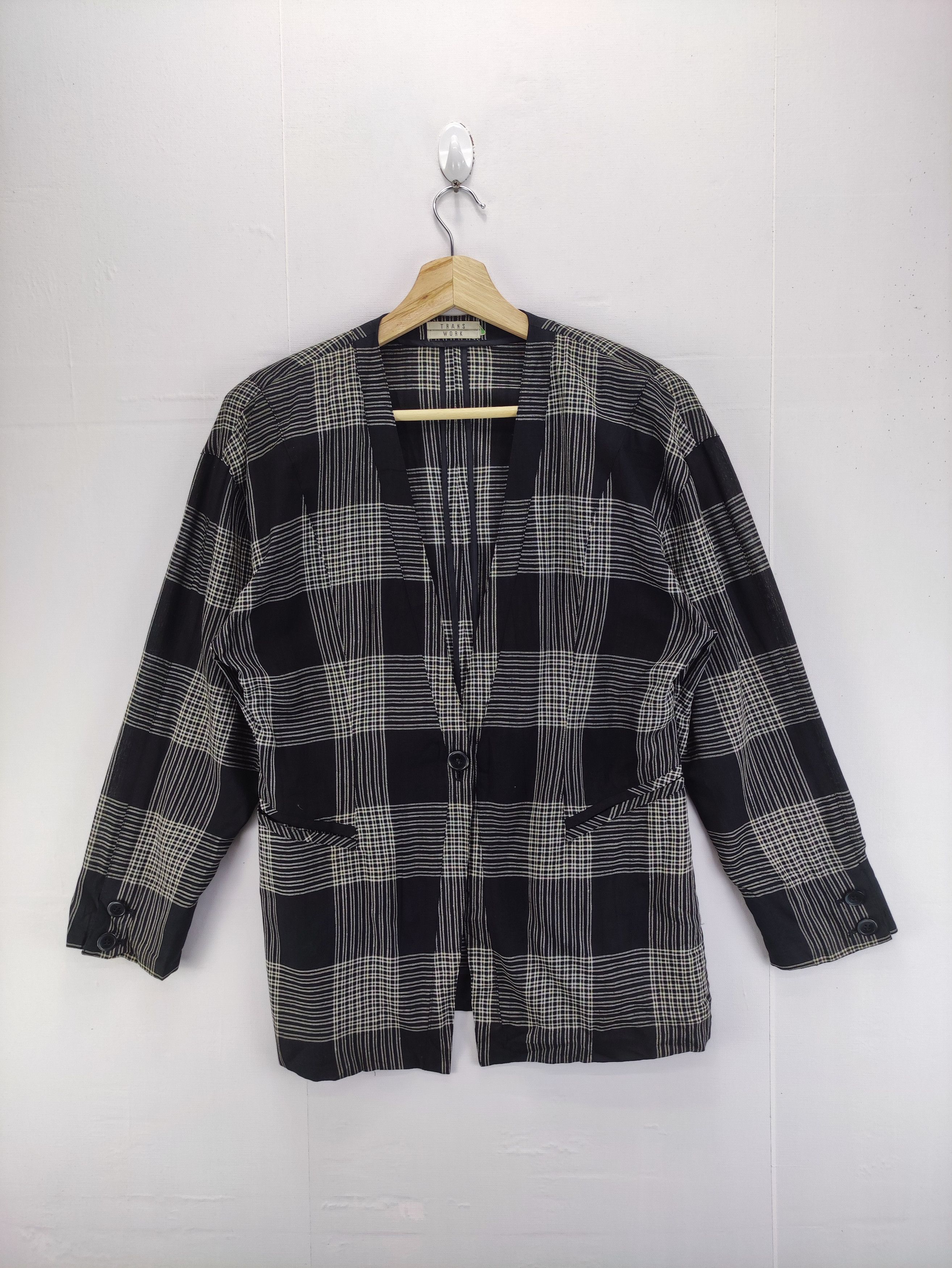 image of Vintage Trans Work Coat Blazer Jacket in Black/White, Women's (Size Medium)
