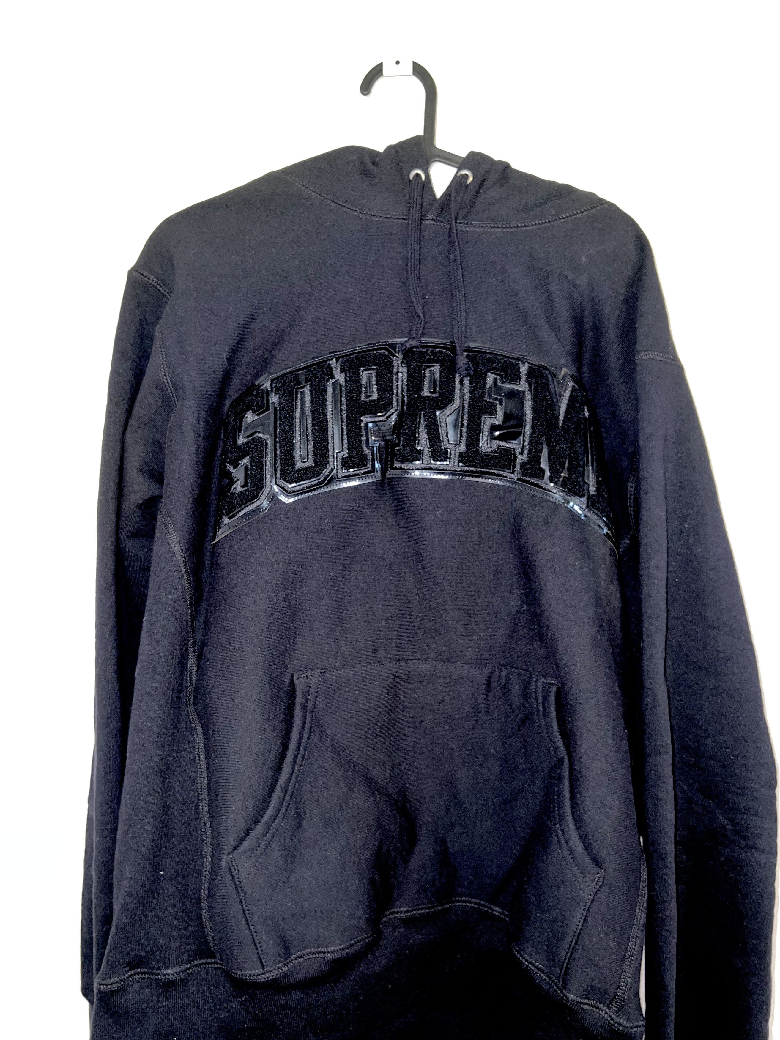 Supreme Supreme Patent/Chenille Arc Logo Black Hooded Sweatshirt | Grailed