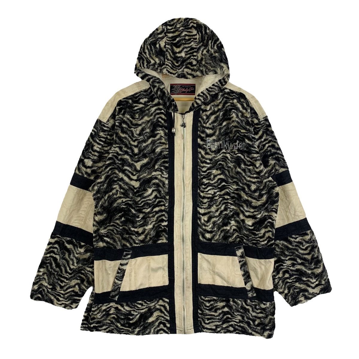 image of Vintage Blanky Jet Japanese Tiger Stripes Coduroy Hoodie Sweaters in Black/Beige, Men's (Size Large