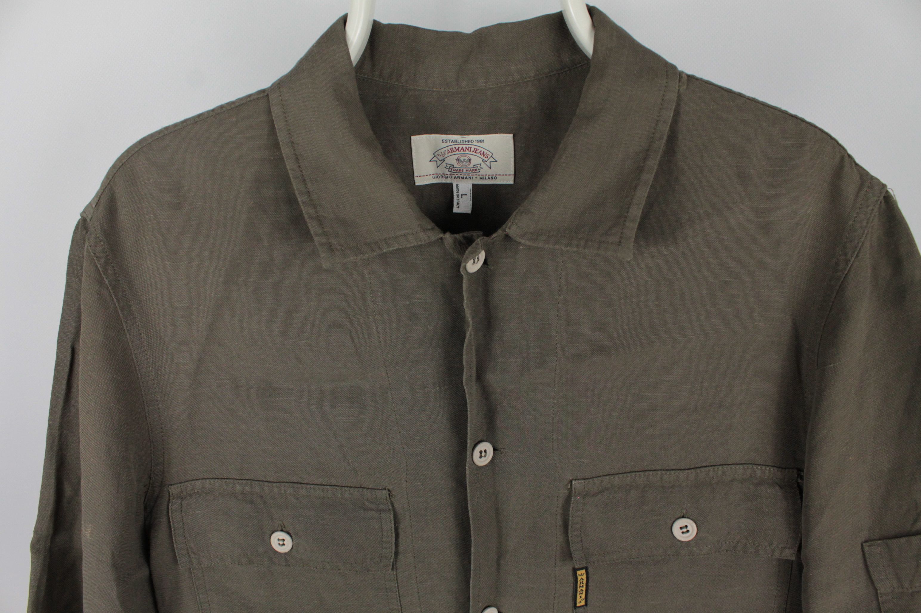 Armani × Giorgio Armani × Vintage Vintage Giorgio Armani Jeans Short Sleeves Linen Shirt Size US L / EU 52-54 / 3 - 2 Thumbnail