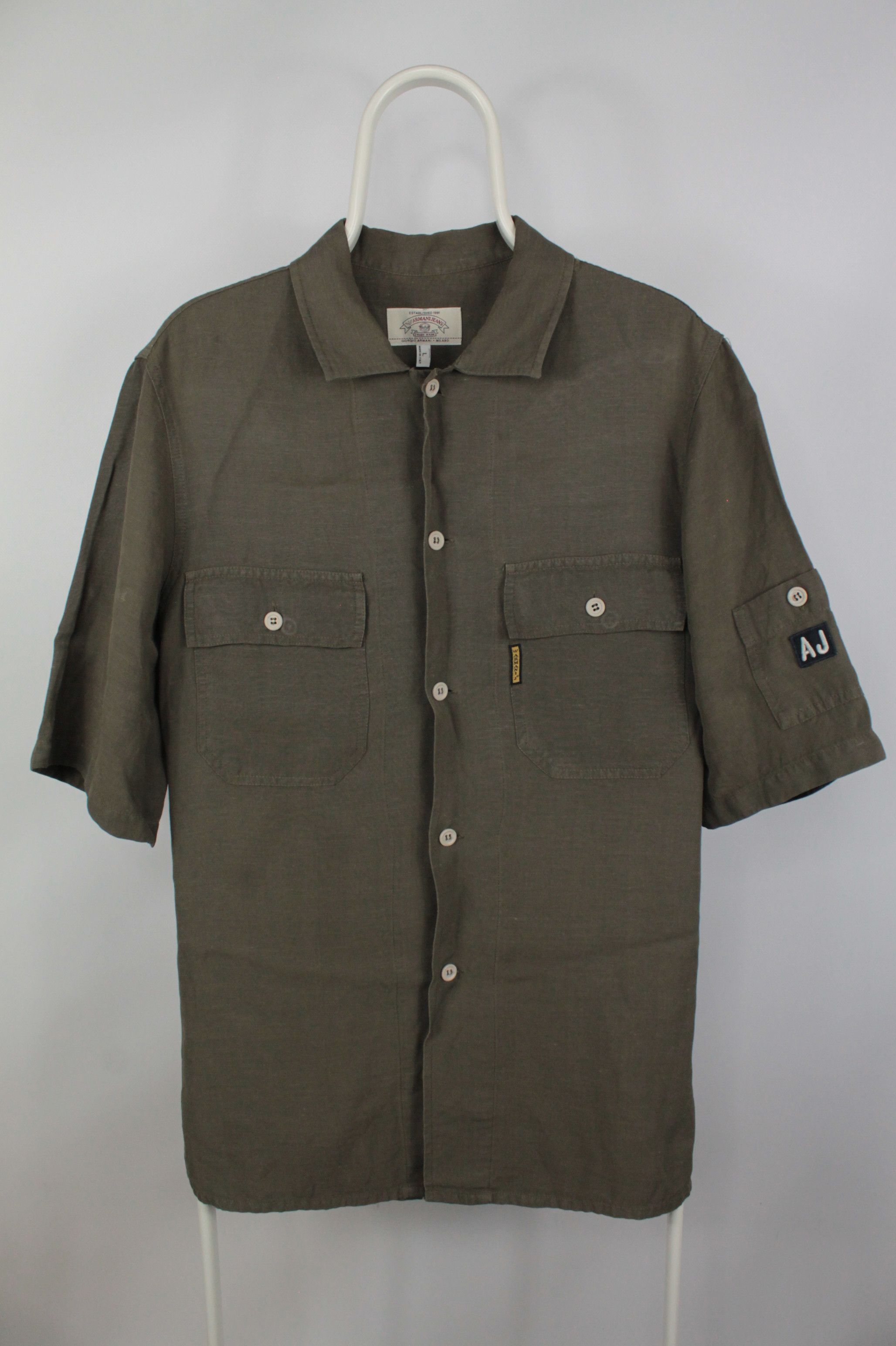 Armani × Giorgio Armani × Vintage Vintage Giorgio Armani Jeans Short Sleeves Linen Shirt Size US L / EU 52-54 / 3 - 1 Thumbnail