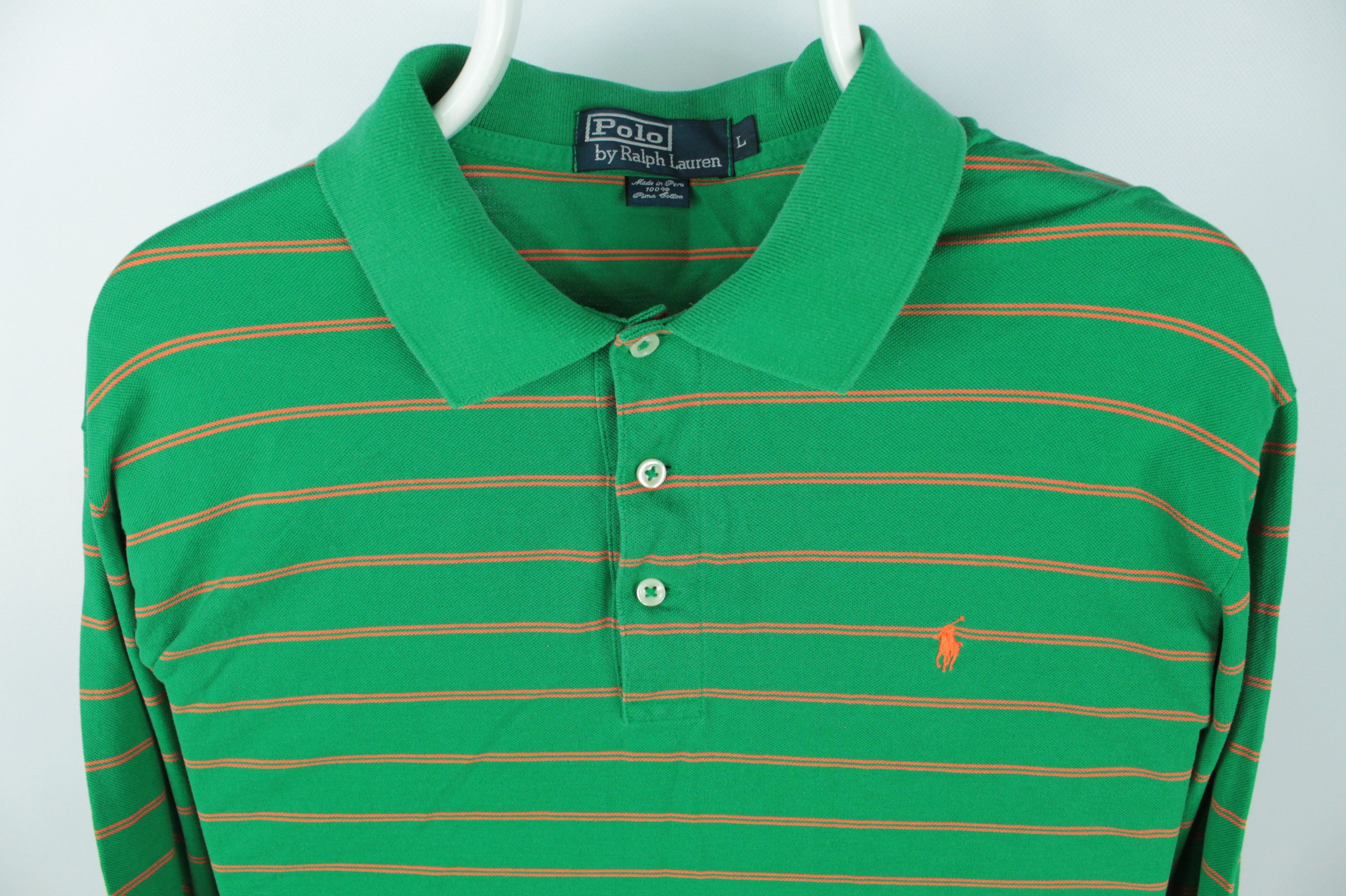 Polo Ralph Lauren Vintage Polo Ralph Lauren Green Pima LS Striped Polo Shirt Size US L / EU 52-54 / 3 - 2 Thumbnail