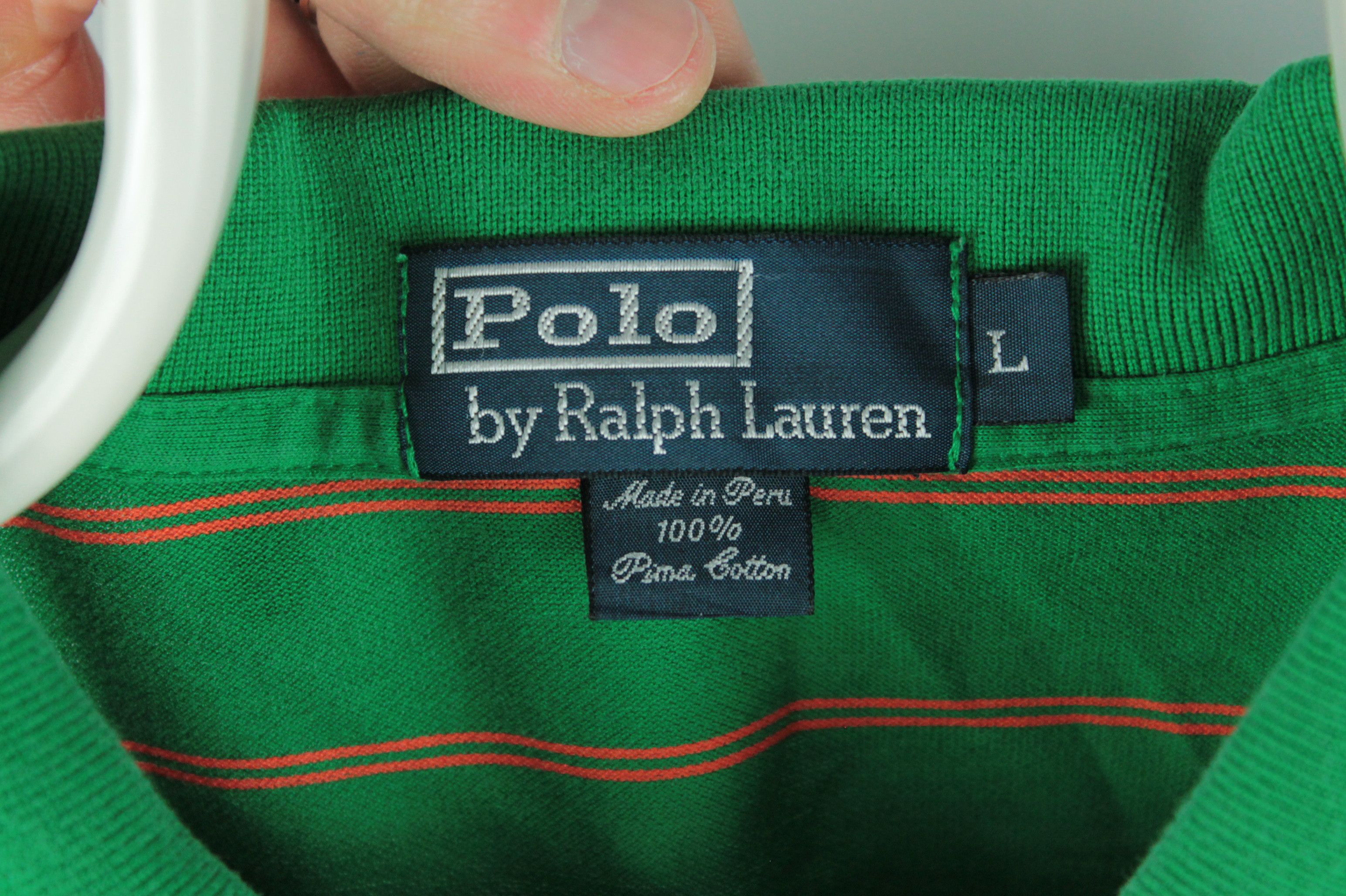 Polo Ralph Lauren Vintage Polo Ralph Lauren Green Pima LS Striped Polo Shirt Size US L / EU 52-54 / 3 - 3 Thumbnail