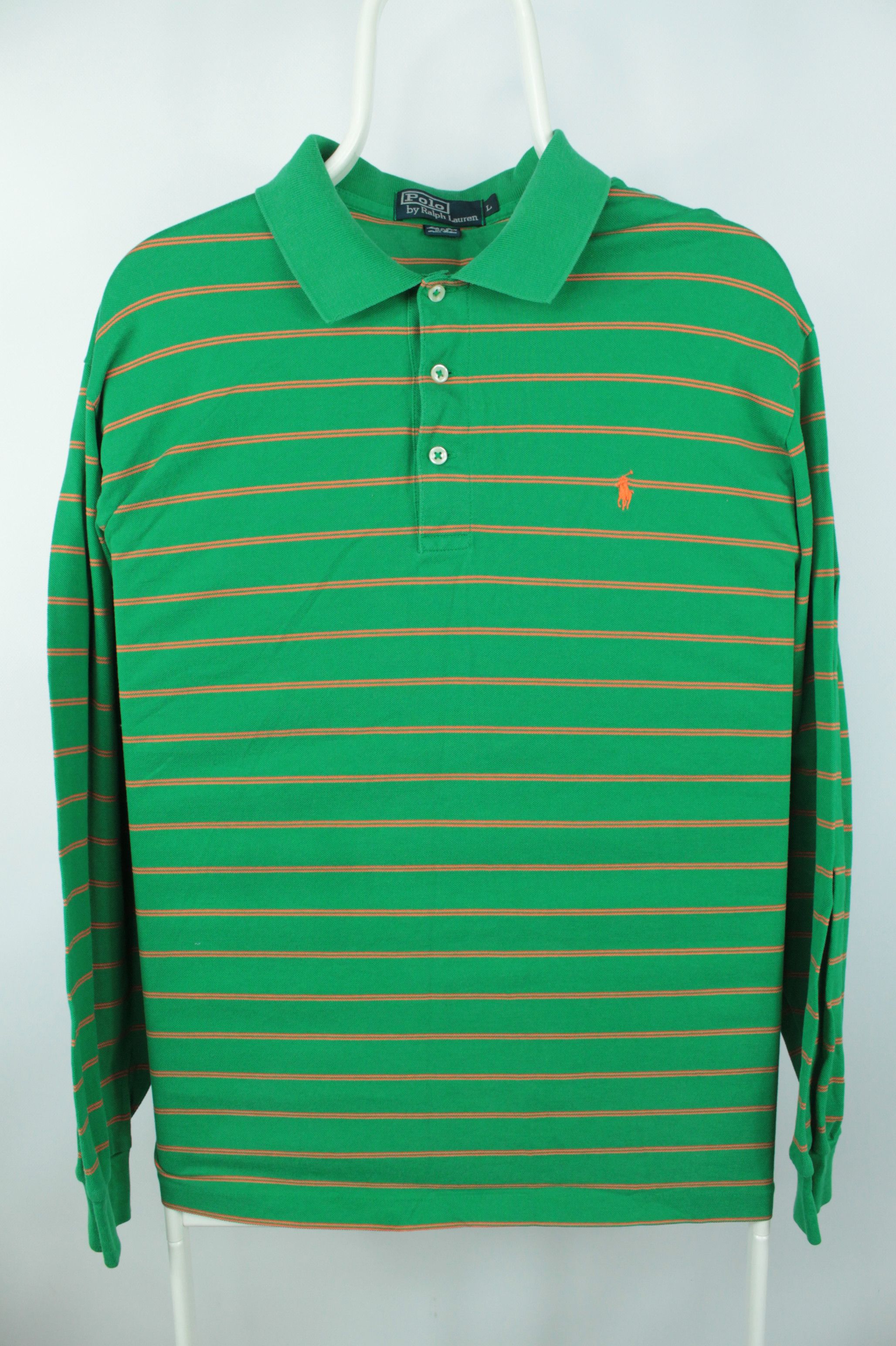 Polo Ralph Lauren Vintage Polo Ralph Lauren Green Pima LS Striped Polo Shirt Size US L / EU 52-54 / 3 - 1 Thumbnail