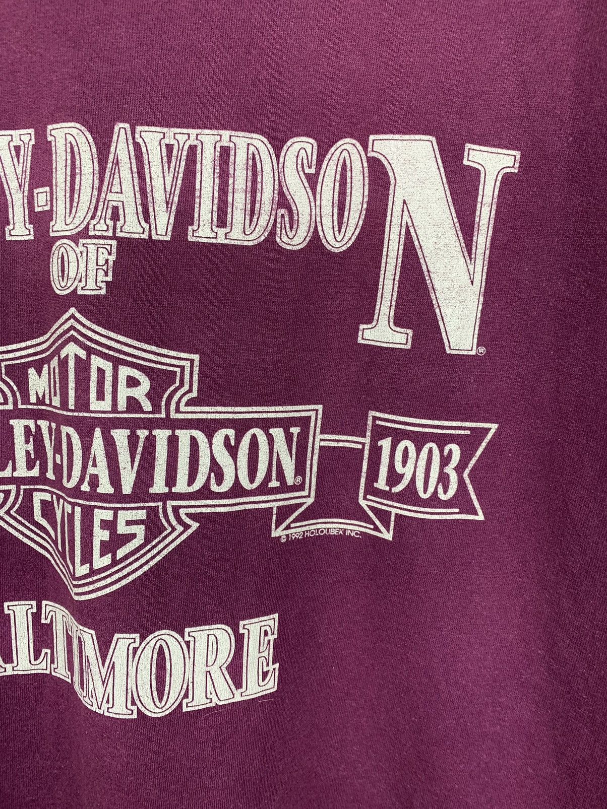 Harley Davidson 1992 Harley Davidson Baltimore Single Stitch Purple T-Shirt Size US L / EU 52-54 / 3 - 8 Thumbnail