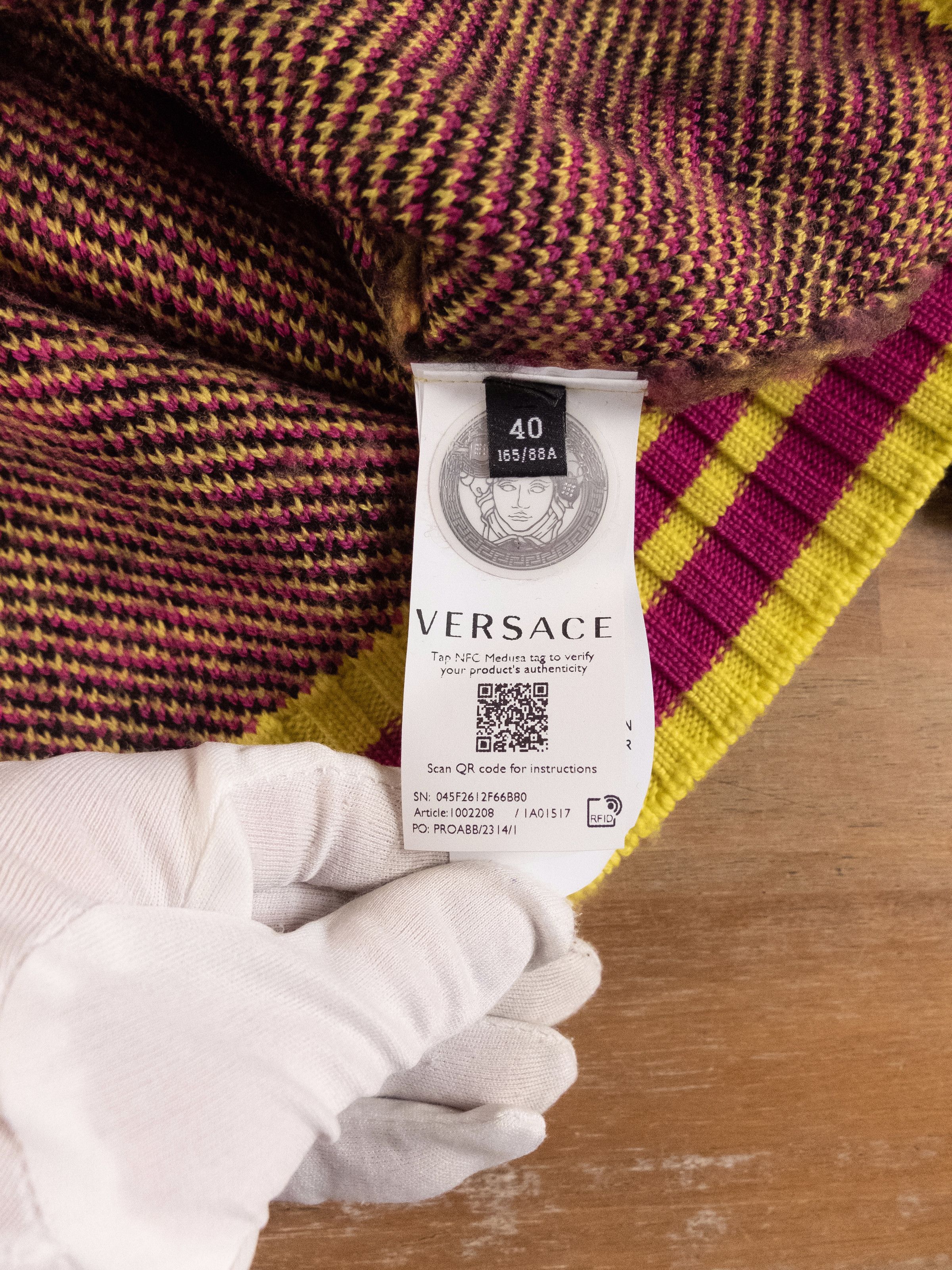 Versace VERSACE La Greca logo yellow pink black wool sweater 40 Size S / US 4 / IT 40 - 9 Thumbnail