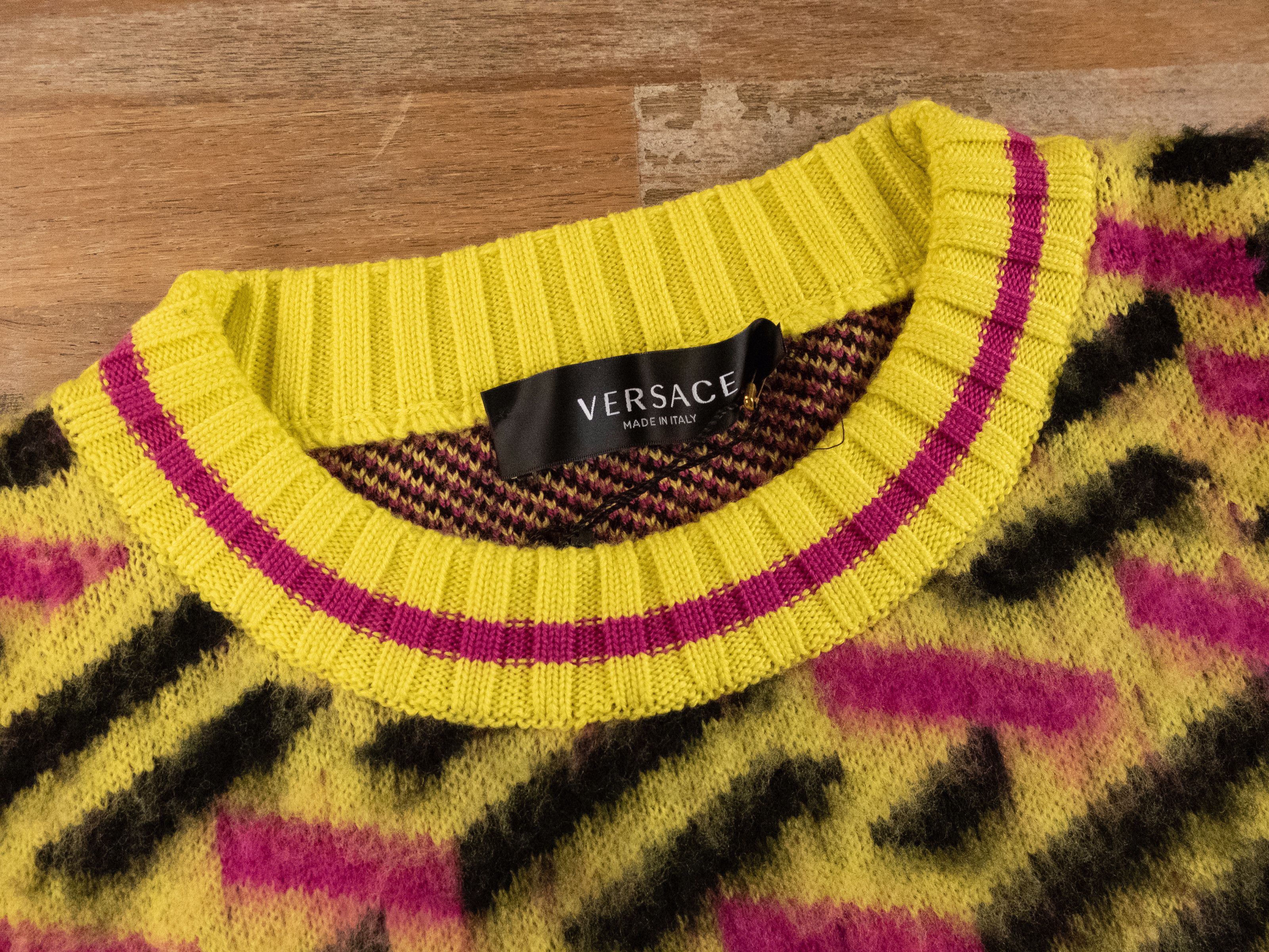 Versace VERSACE La Greca logo yellow pink black wool sweater 40 Size S / US 4 / IT 40 - 6 Thumbnail