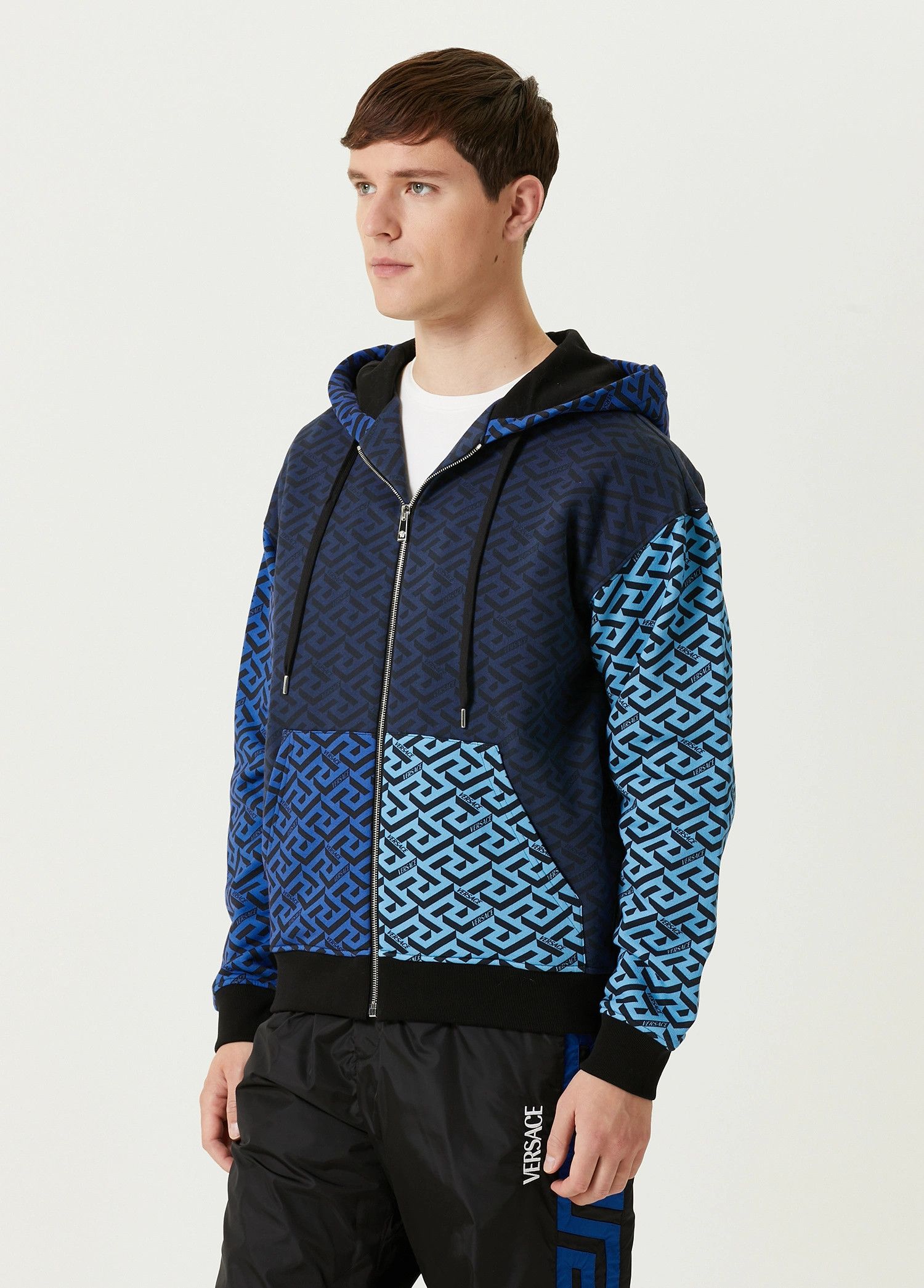 Versace VERSACE La Greca logo zip navy blue sweatshirt hoodie Medium Size US M / EU 48-50 / 2 - 4 Thumbnail