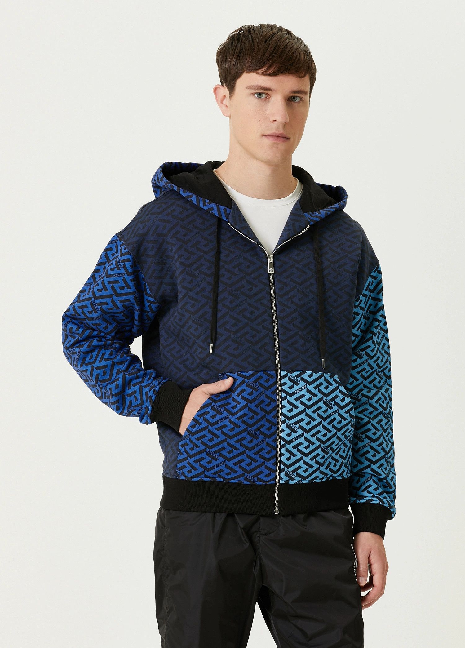 Versace VERSACE La Greca logo zip navy blue sweatshirt hoodie Medium Size US M / EU 48-50 / 2 - 2 Thumbnail