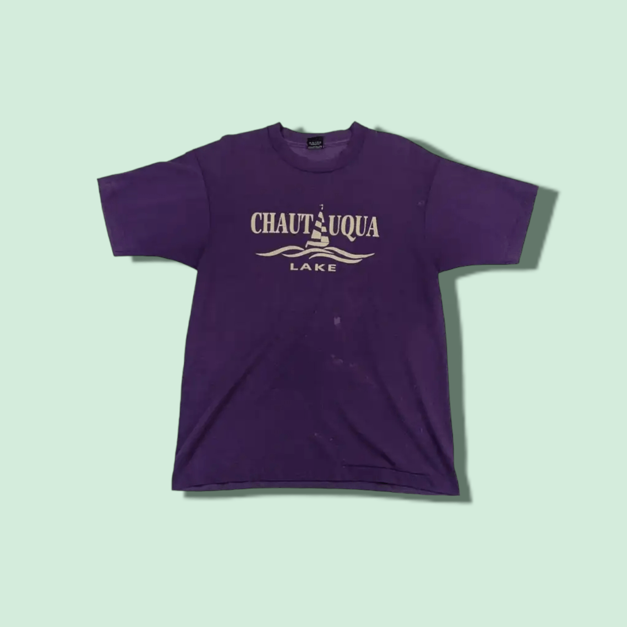 Fruit Of The Loom Vintage 80's CHAUTAUQUA Lake Graphic T-Shirt Single Stitches Size US L / EU 52-54 / 3 - 1 Thumbnail