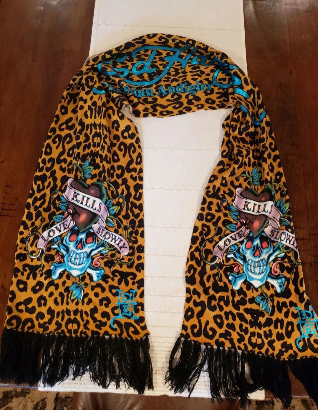 image of Vintage Ed Hardy By Christian Audigier Scarf in Black/Brown, Men's