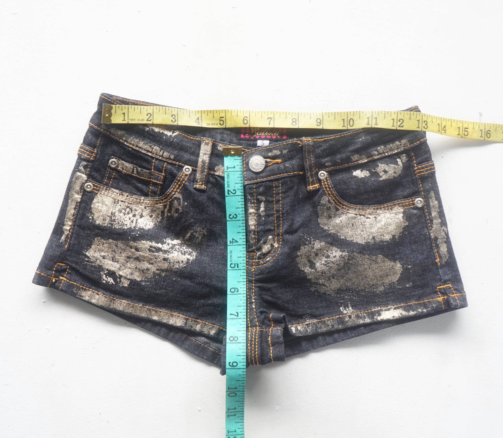Japanese Brand ANAP Latina Gold Painted Short Jeans Size 25" / US 0 / IT 36 - 13 Thumbnail