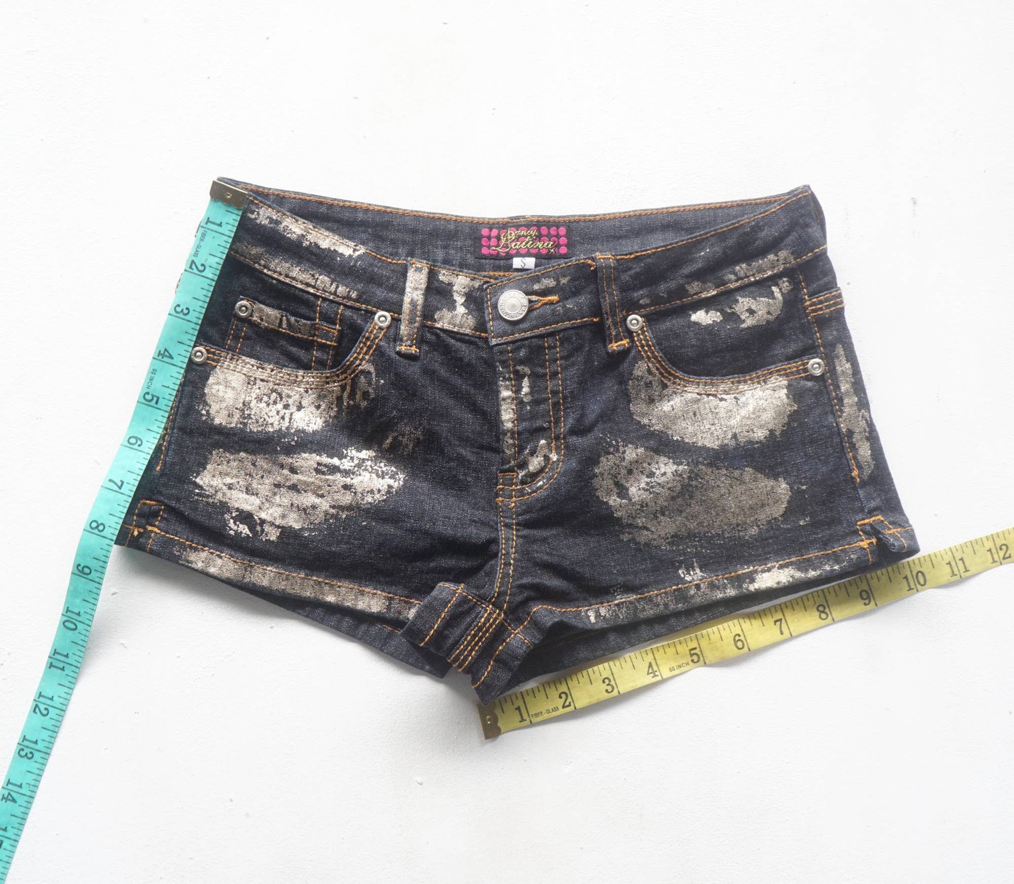 Japanese Brand ANAP Latina Gold Painted Short Jeans Size 25" / US 0 / IT 36 - 15 Thumbnail