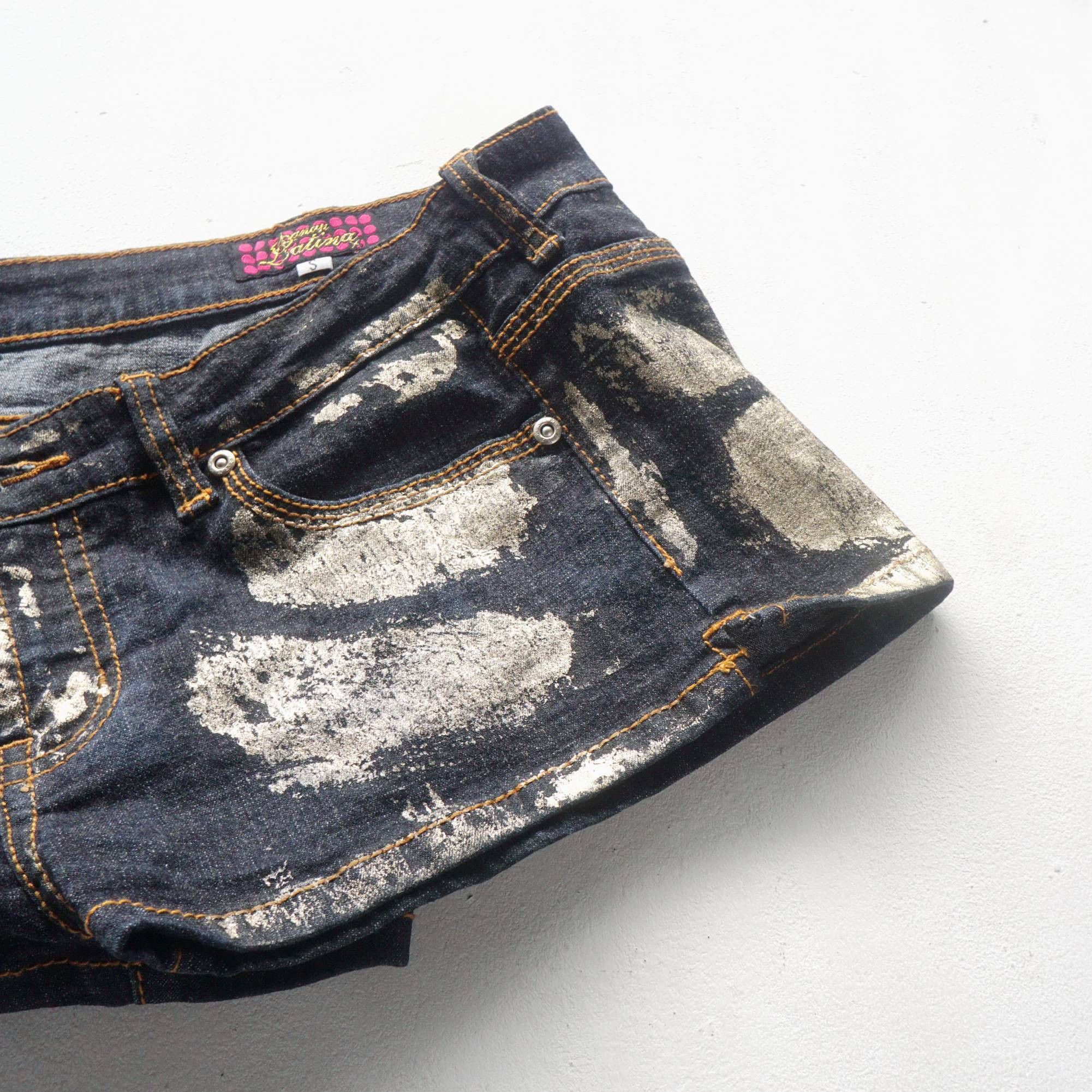 Japanese Brand ANAP Latina Gold Painted Short Jeans Size 25" / US 0 / IT 36 - 3 Thumbnail