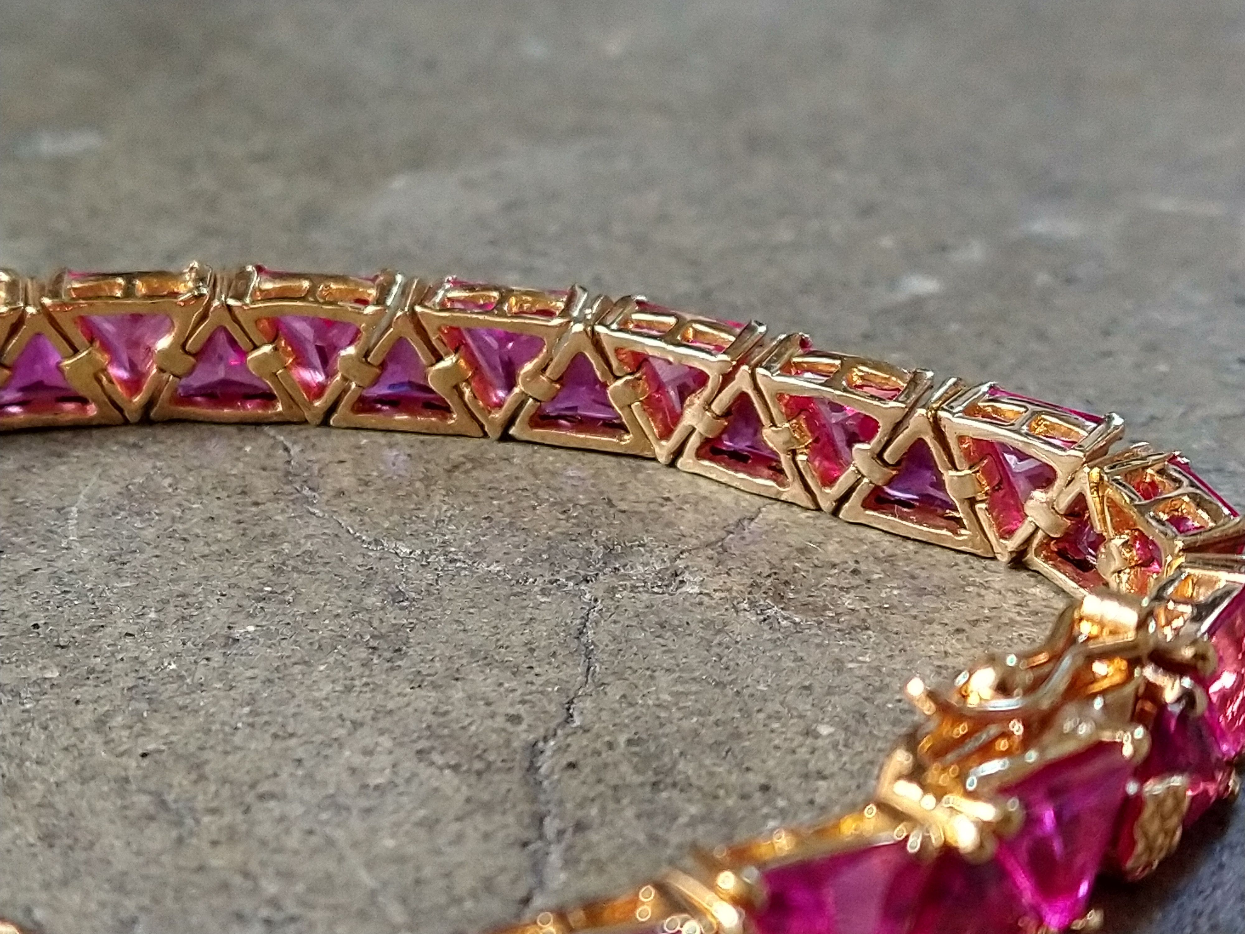 Jewelry Sterling Silver Tennis Bracelet Pink Gold Plated 8.25" Size ONE SIZE - 4 Thumbnail