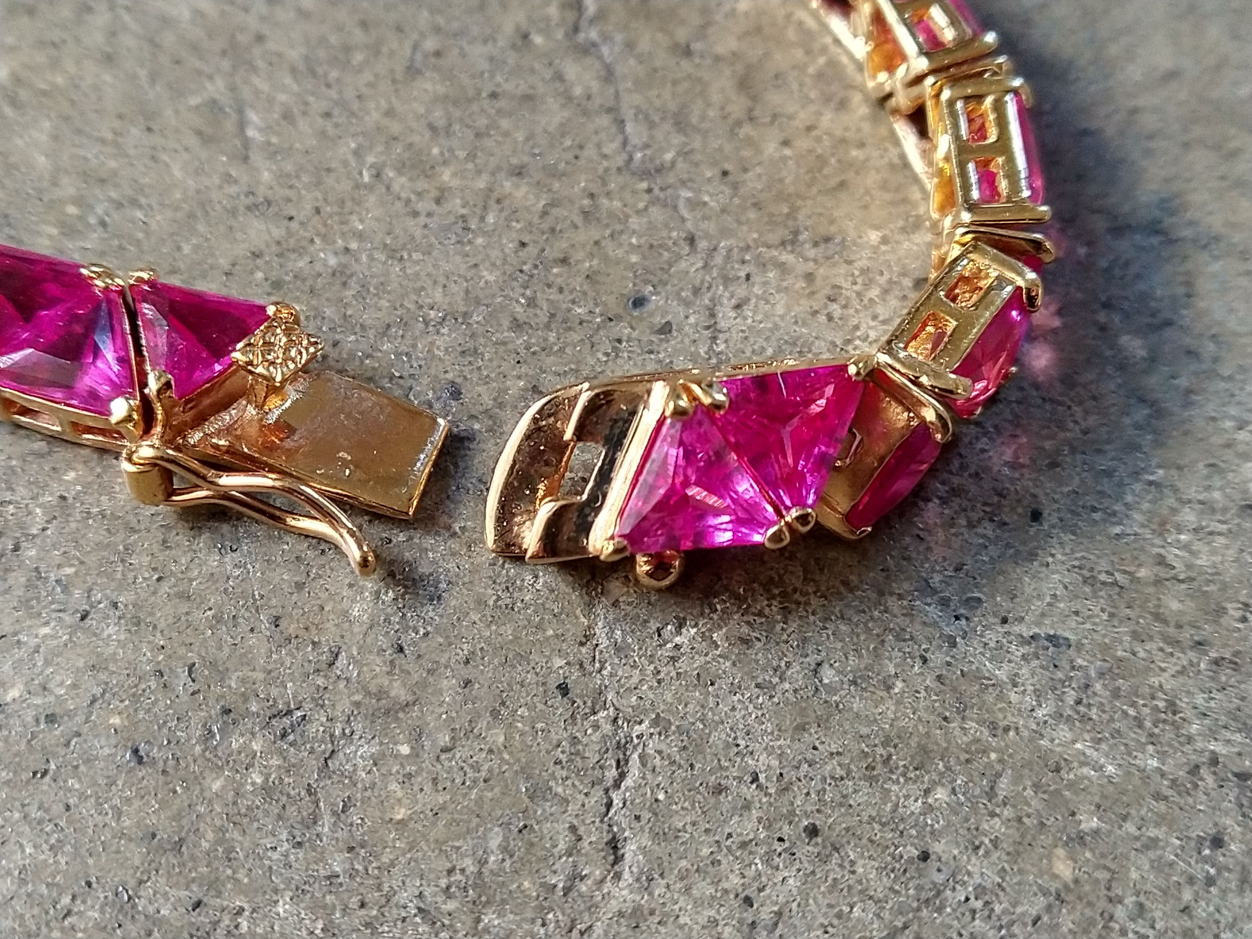 Jewelry Sterling Silver Tennis Bracelet Pink Gold Plated 8.25" Size ONE SIZE - 7 Thumbnail