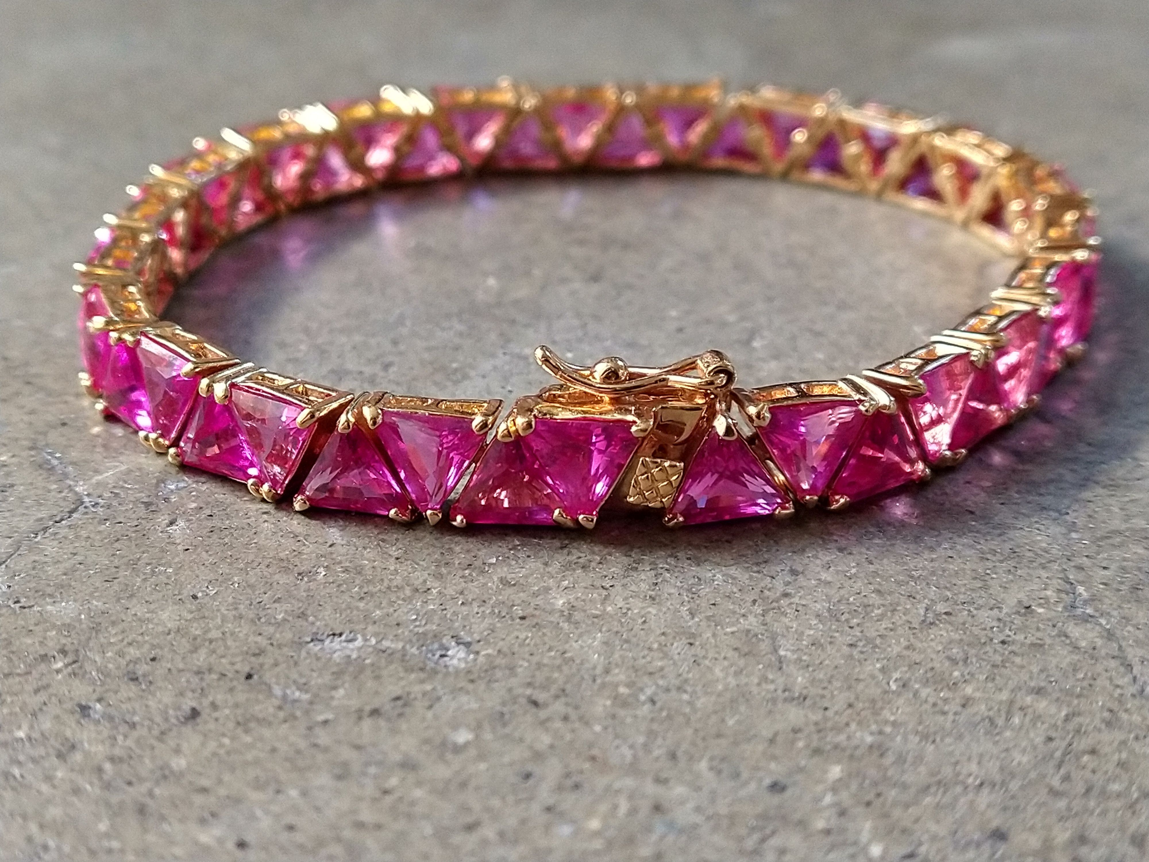 Jewelry Sterling Silver Tennis Bracelet Pink Gold Plated 8.25" Size ONE SIZE - 2 Thumbnail