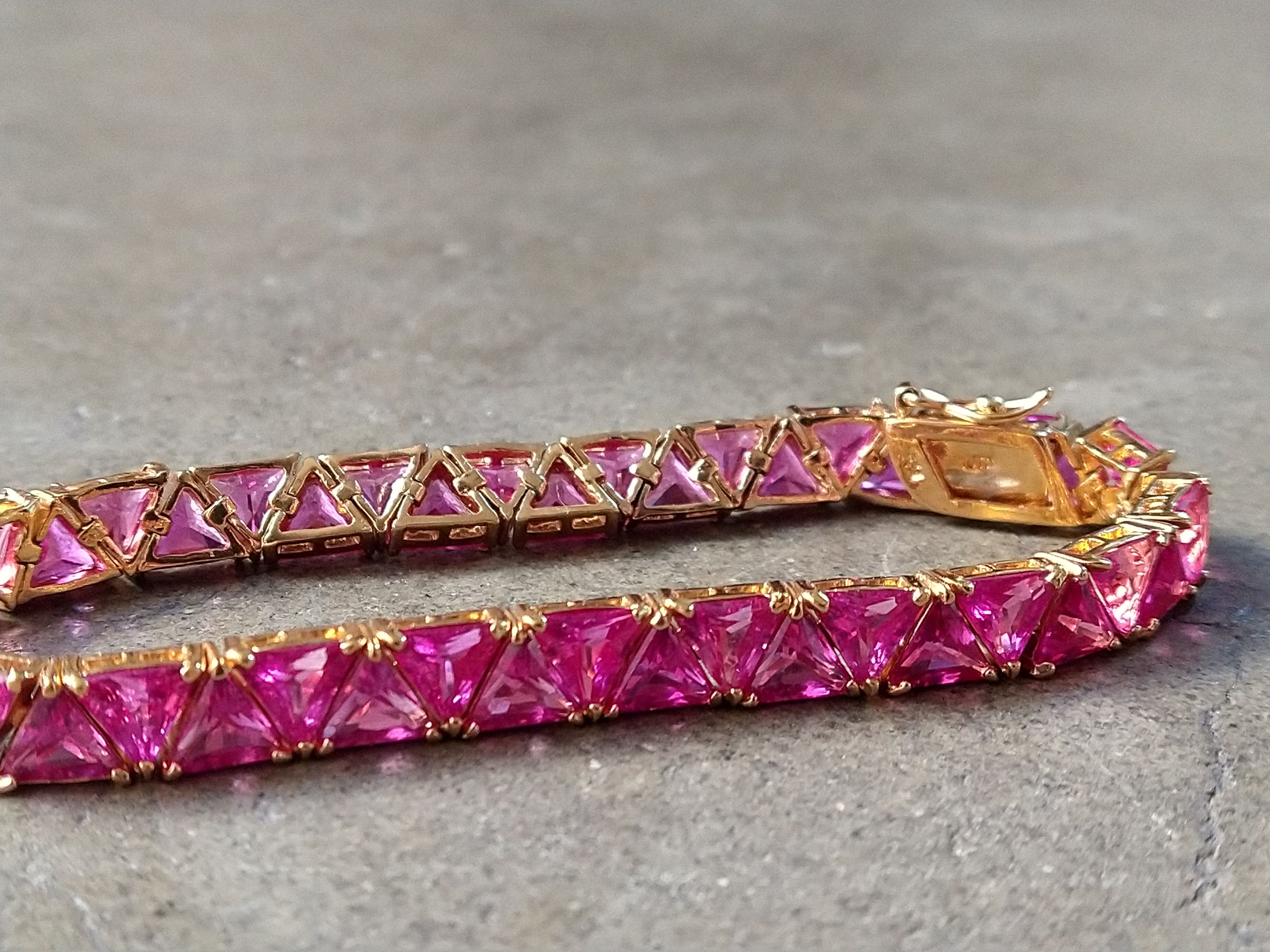 Jewelry Sterling Silver Tennis Bracelet Pink Gold Plated 8.25" Size ONE SIZE - 5 Thumbnail