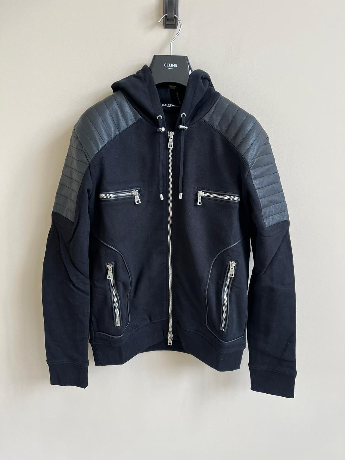 Balmain Lamb Leather Zip Up Hoodie in Black Color Size US M / EU 48-50 / 2 - 4 Thumbnail