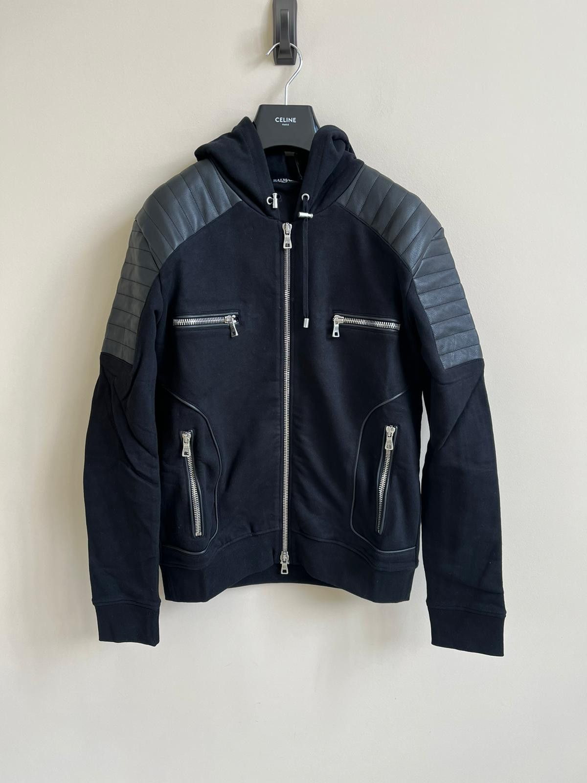 Balmain Lamb Leather Zip Up Hoodie in Black Color Size US M / EU 48-50 / 2 - 3 Thumbnail