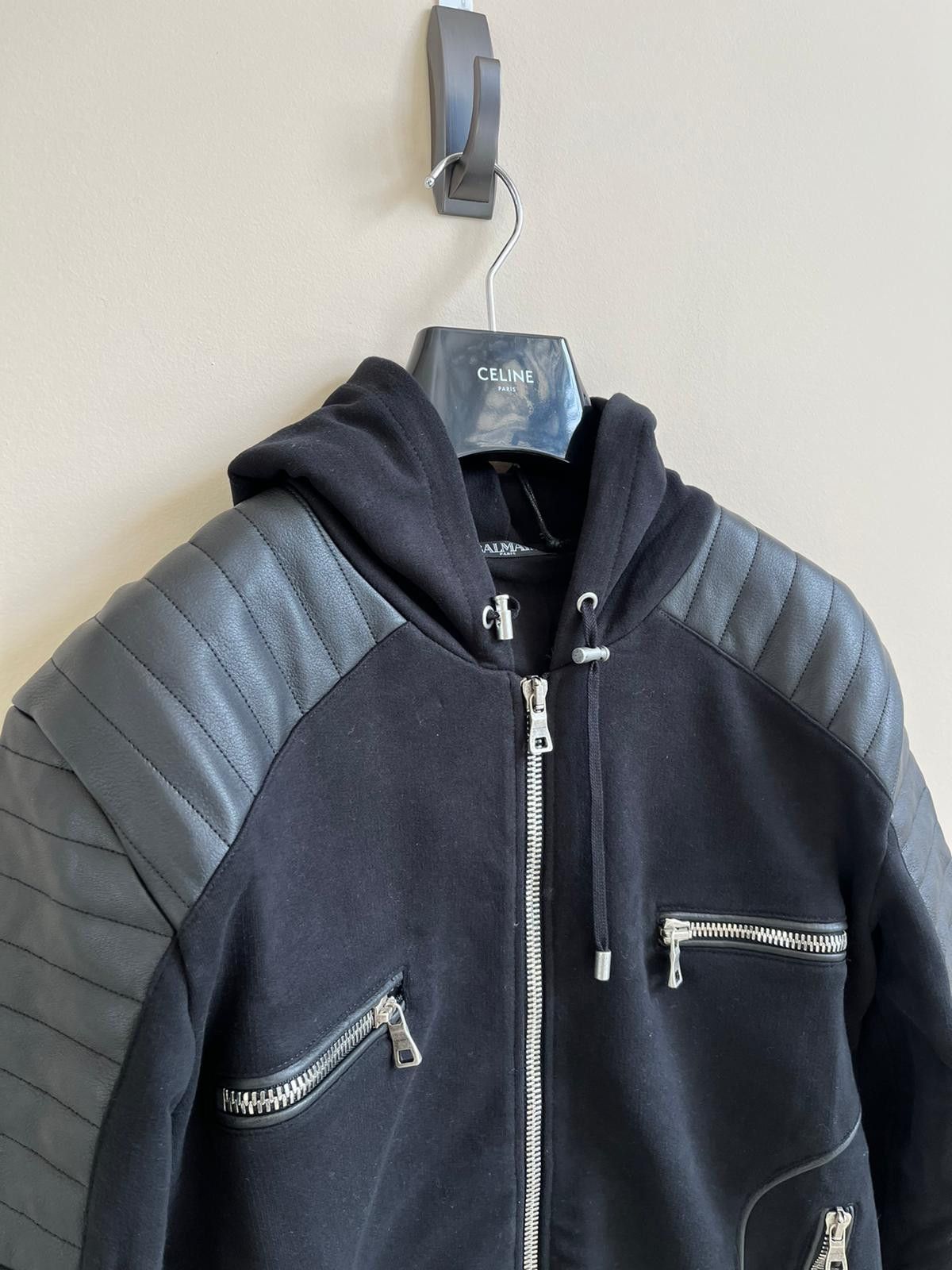 Balmain Lamb Leather Zip Up Hoodie in Black Color Size US M / EU 48-50 / 2 - 6 Thumbnail