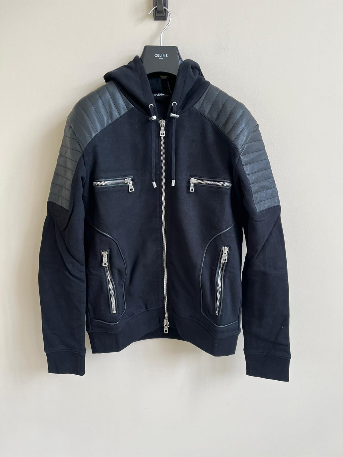 Balmain Lamb Leather Zip Up Hoodie in Black Color Size US M / EU 48-50 / 2 - 5 Thumbnail