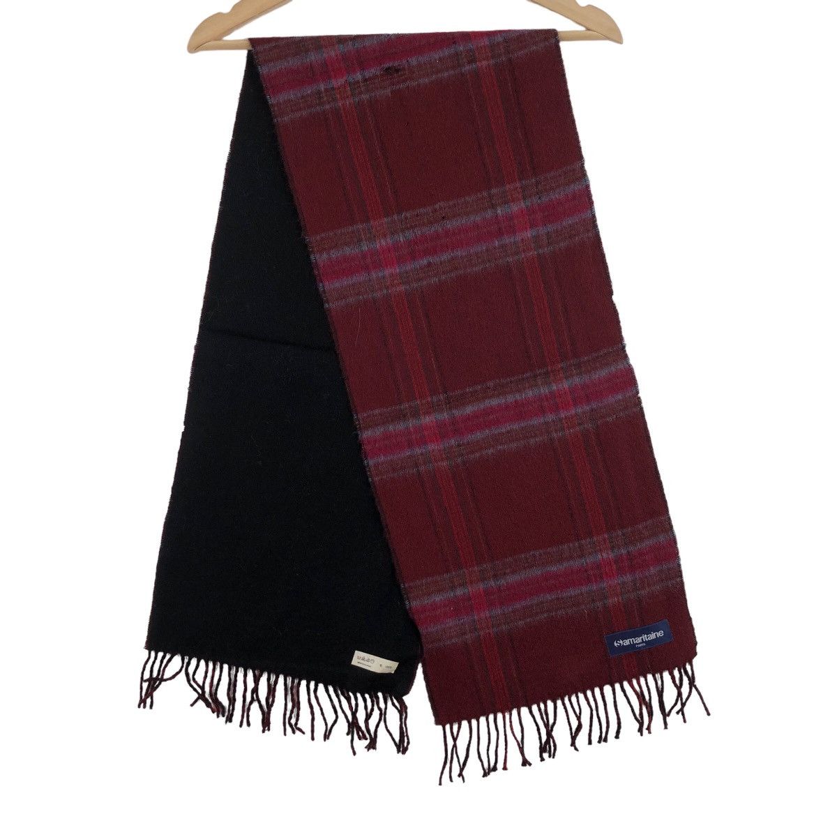 image of Vintage Samaritaine Paris Scarves Muffler Wool Checkered in Black Red, Women's