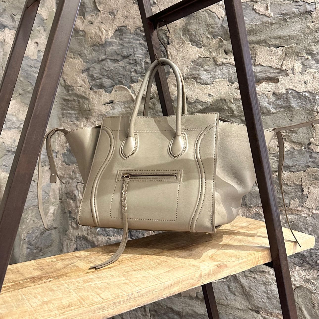 Celine Céline Taupe Medium Phantom Luggage Smooth Leather Handbag Size ONE SIZE - 2 Thumbnail