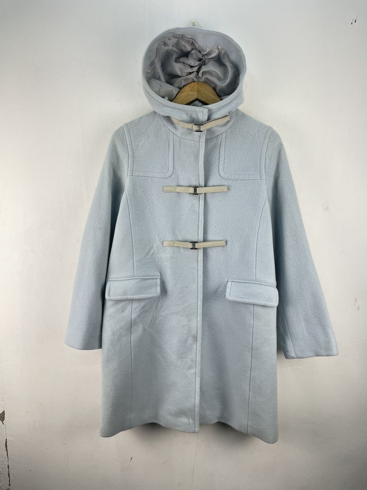 Vintage Burberry Wool Duffle Coat Baby Blue Women Size 38
