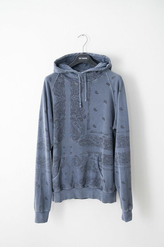 Image of Raf Simons Aw04 Paisley Hoodie in Blue, Men's (Size Small)