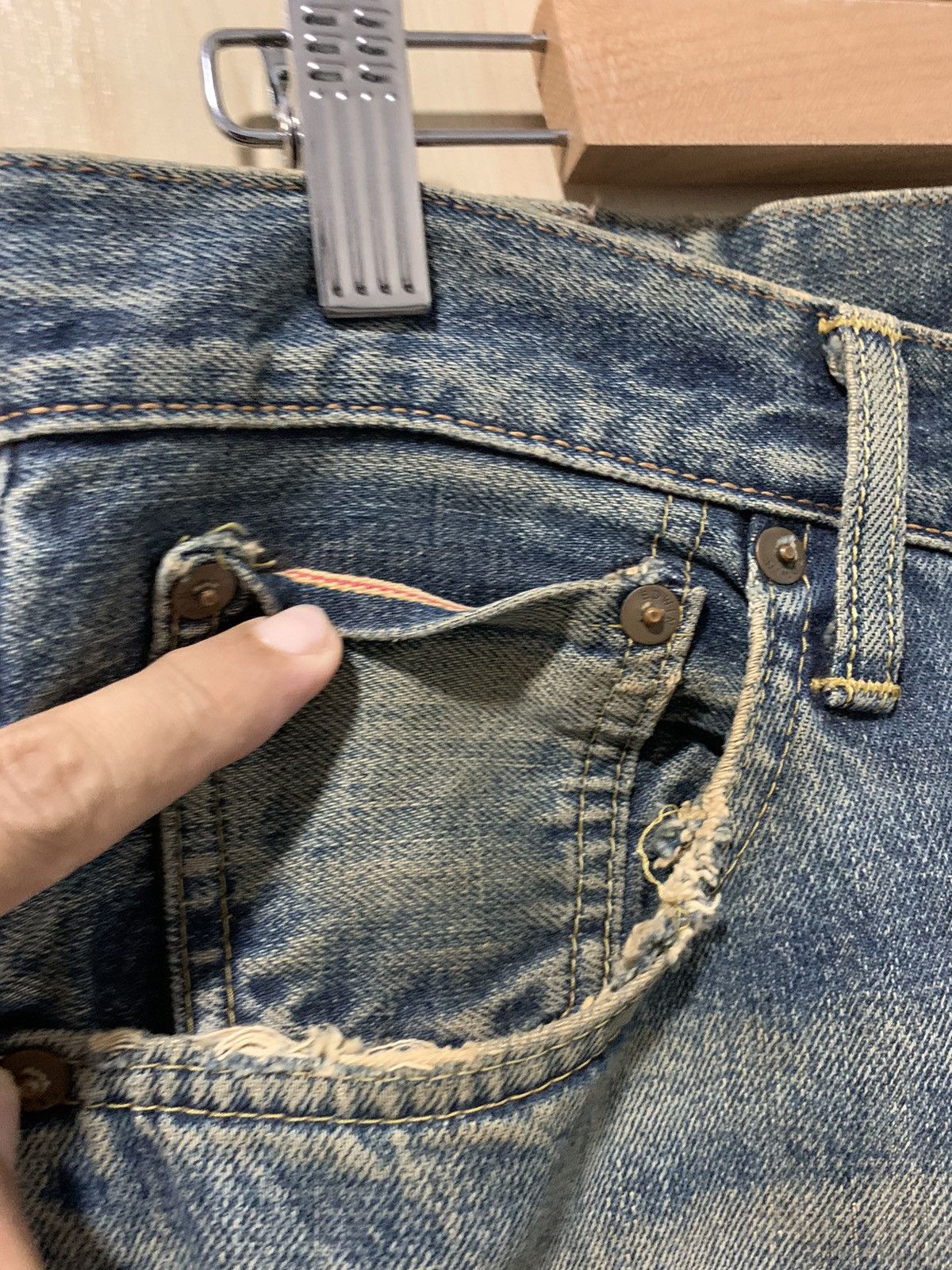 Edwin Vintage Edwin 505X Selvedge Distressed denim pant Size US 31 - 8 Thumbnail