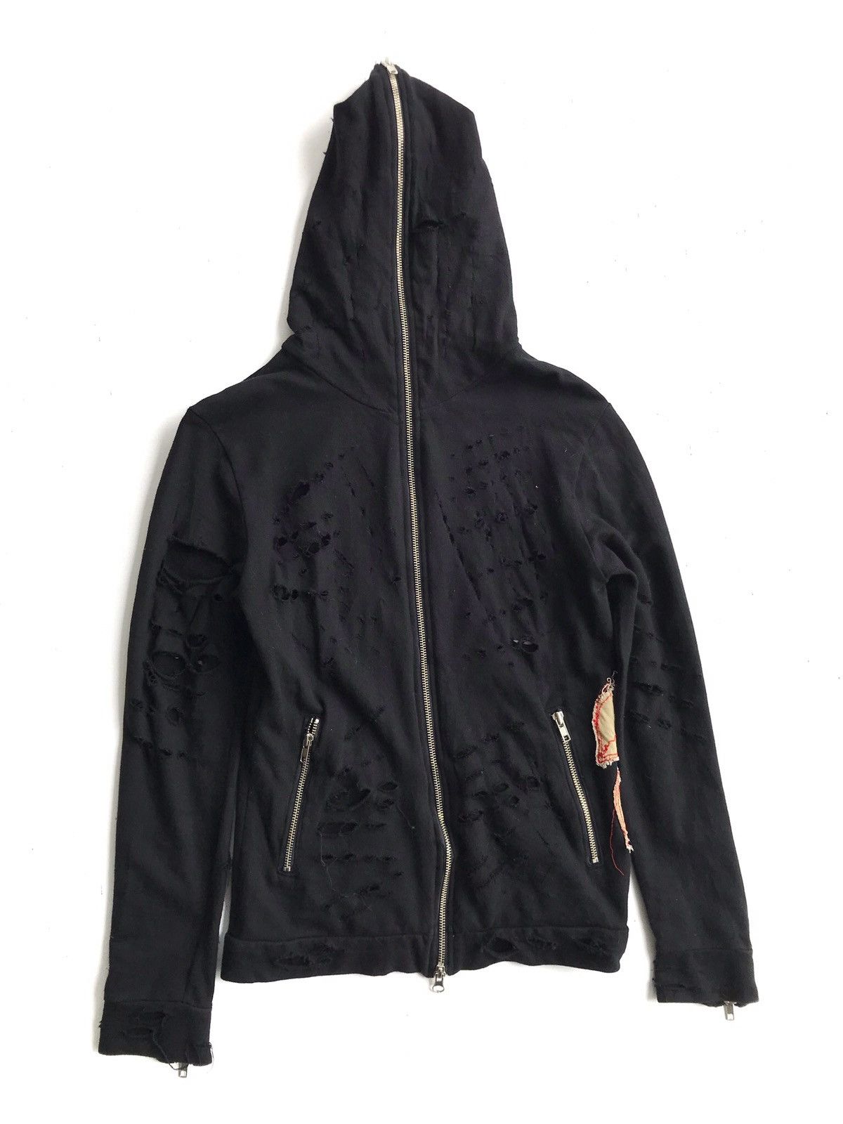 image of Seditionaries Musaru Grasum Ripped Skull Hoodie Sweatshirt in Black, Men's (Size XS)