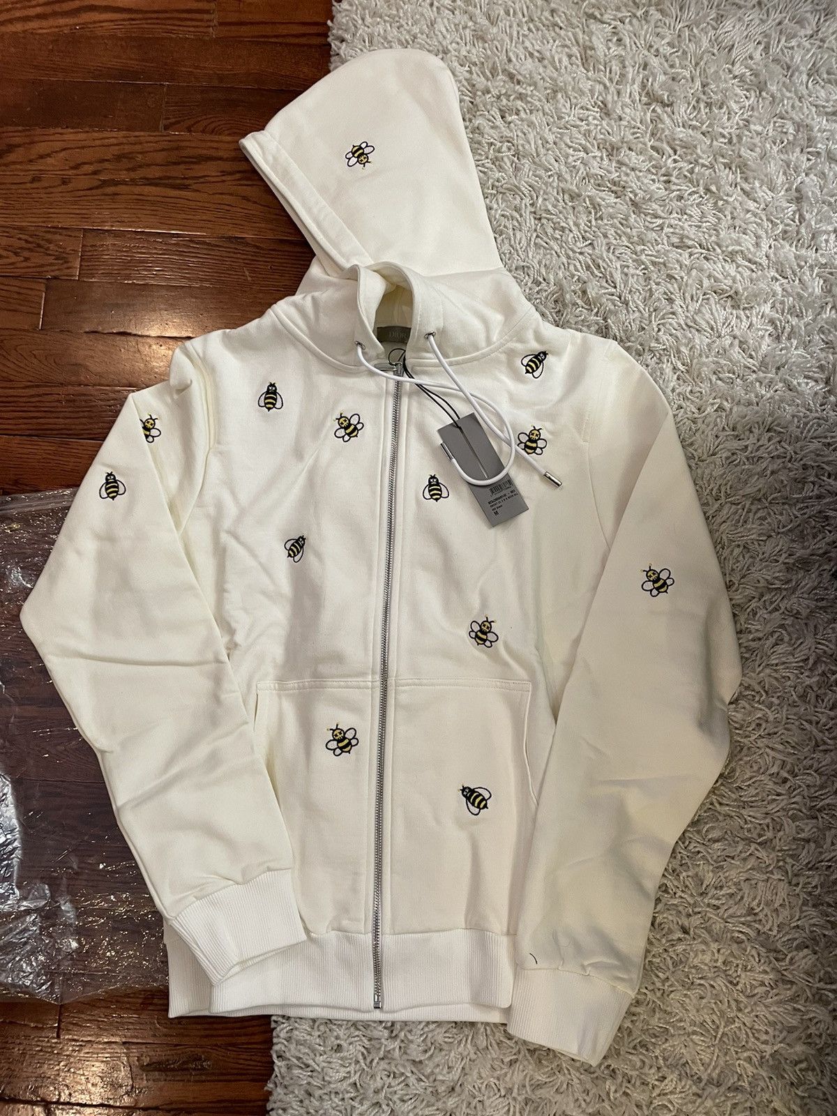 image of Dior x Kaws Bees White Zip Up Sweater Hoodie Size Medium M, Men's