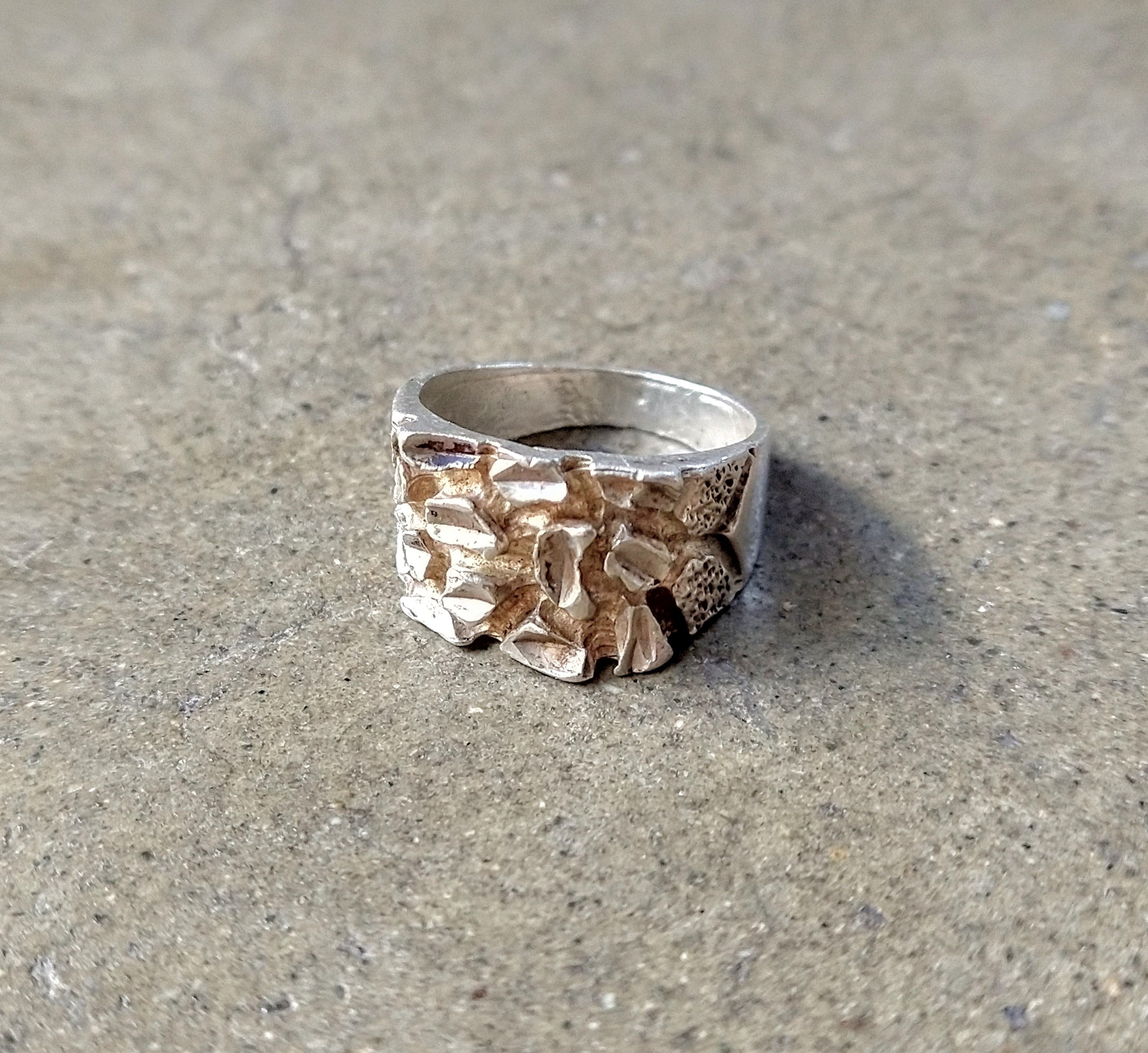 image of Avant Garde x Sterling Silver Nugget Ring Size 8.75 Brutalist Biker, Men's