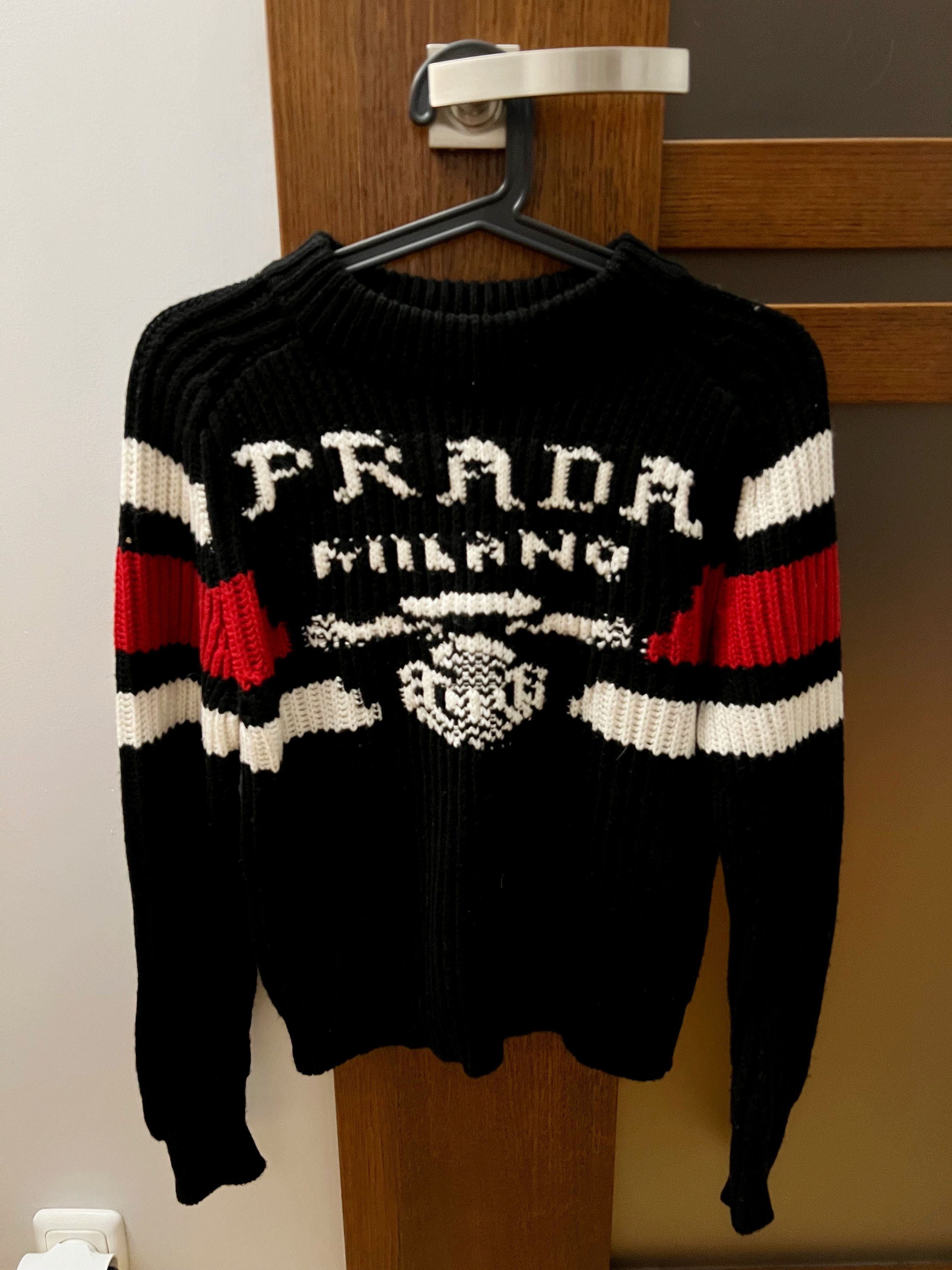 image of Prada Milano Ss21 Spellout Logo Knit Cashmere Sweater in Black, Women's (Size Small)