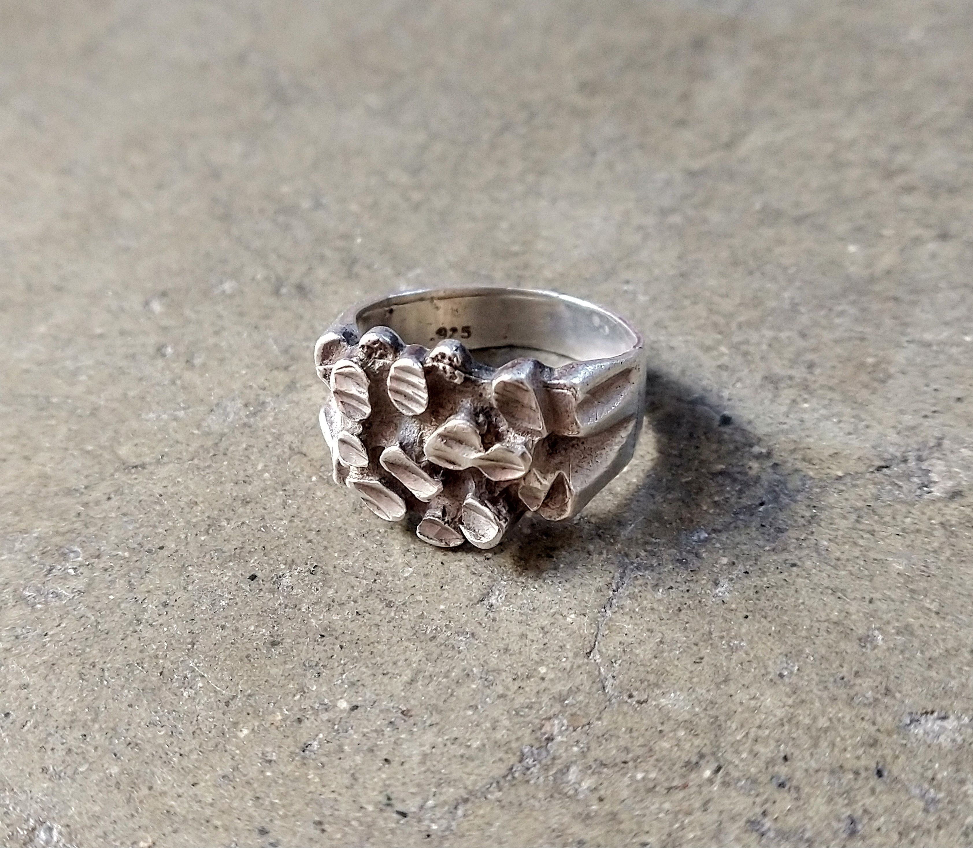 image of Avant Garde x Sterling Silver Nugget Ring Size 10.5 Brutalist Biker, Men's
