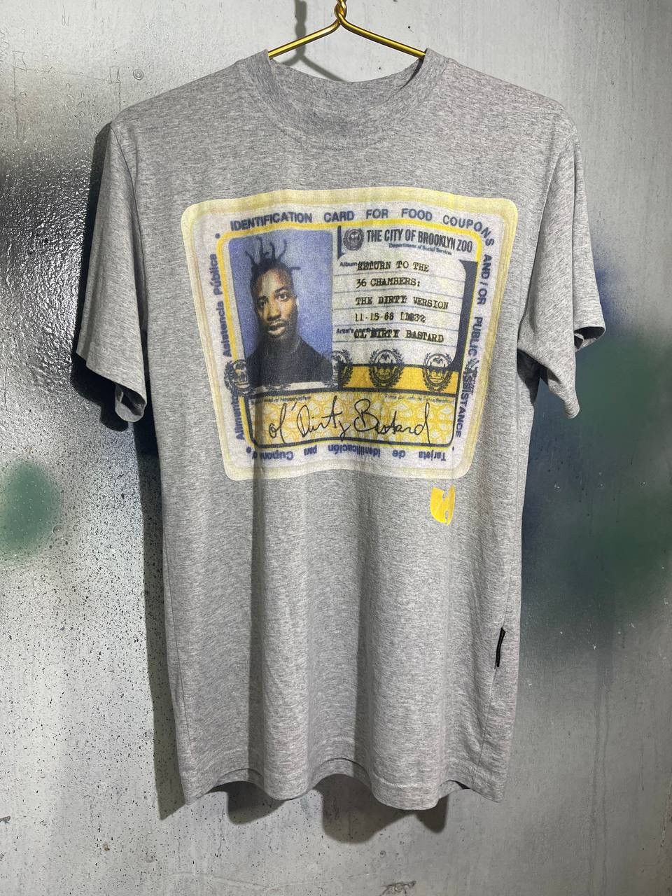 image of Vintage Old Dirty Bastard Odb Wuwear Identification Card Tee in Grey, Men's (Size Medium)