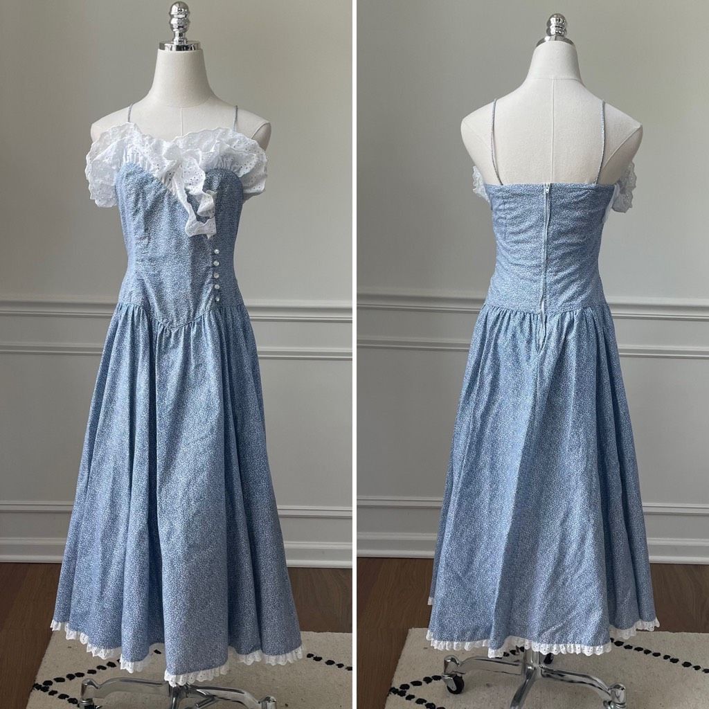 Vintage 80s Sweetheart Midi Fit Flare Romantic Feminine Dres