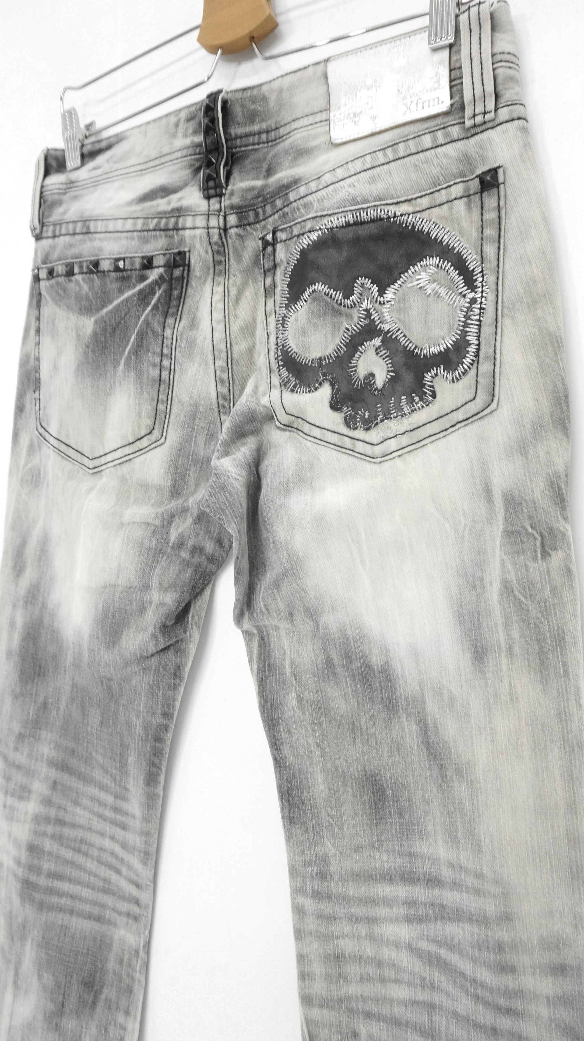 Japanese Brand 💀 XFRM 💀 Vintage Punk Distressed Acid Wash Skull Jeans Size US 29 - 6 Thumbnail
