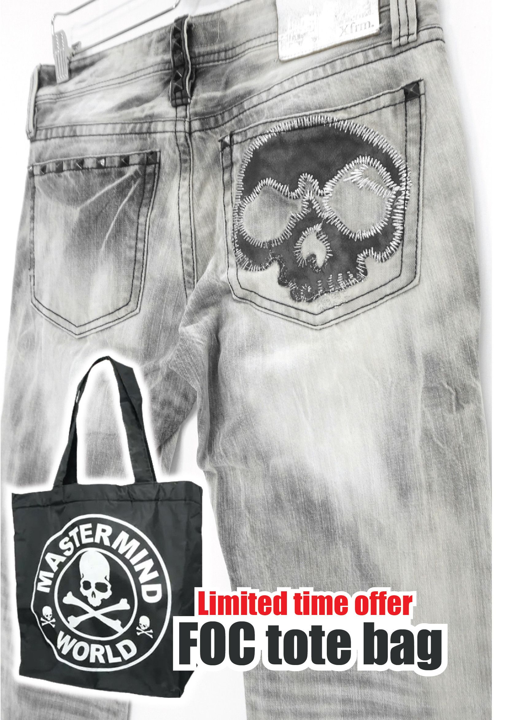 image of Distressed Denim x Vintage Xfrm Vintage Punk Distressed Acid Wash Skull Jeans in Grey (Size 29)