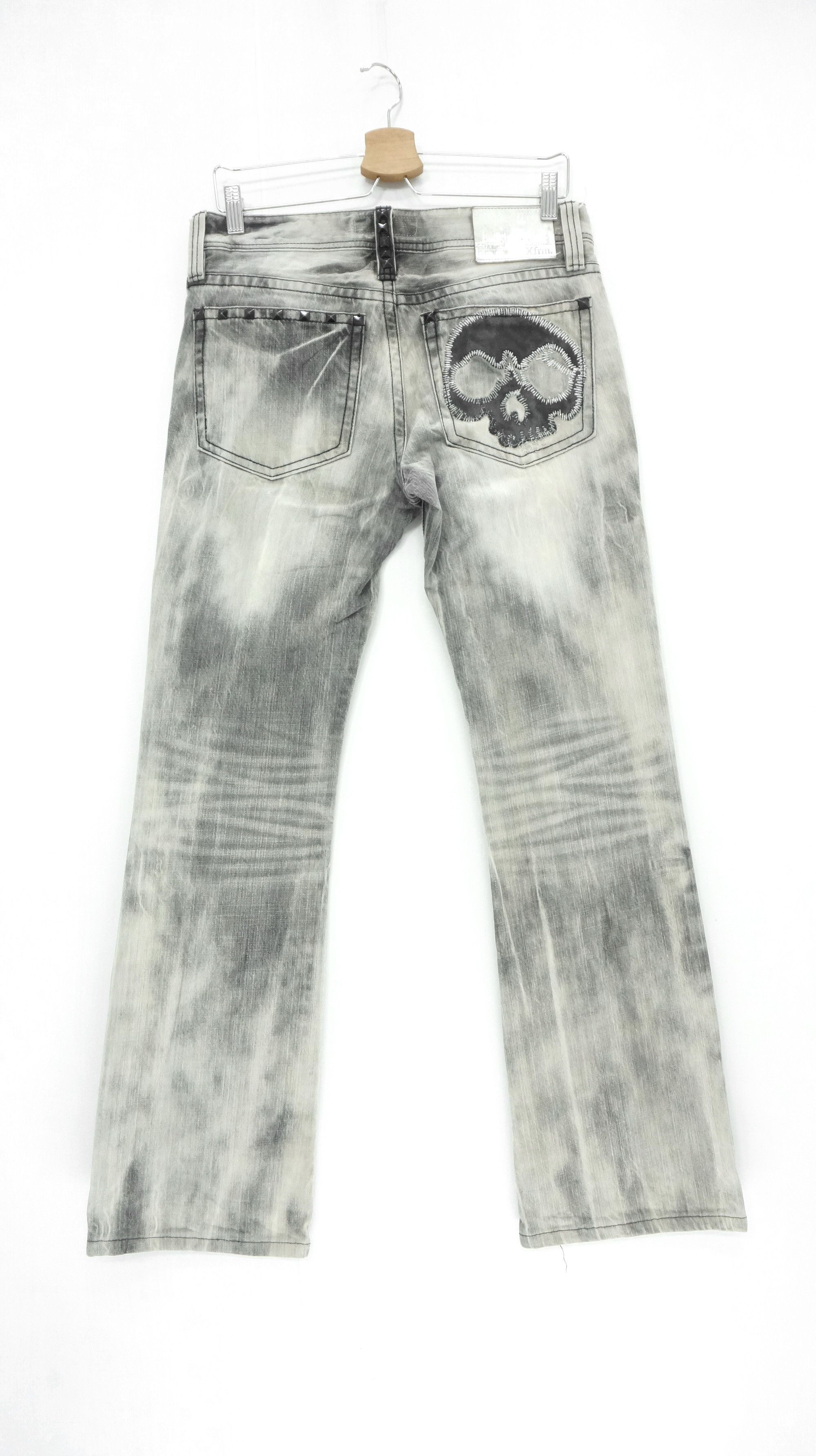 Japanese Brand 💀 XFRM 💀 Vintage Punk Distressed Acid Wash Skull Jeans Size US 29 - 1 Thumbnail