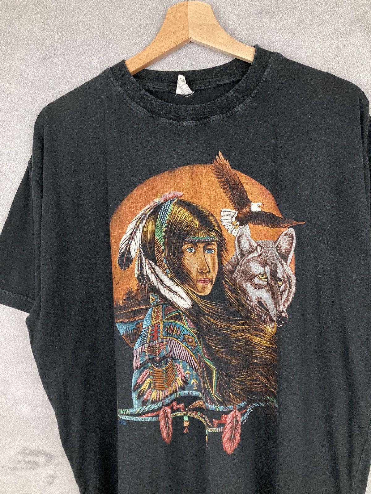 Vintage Vintage Graphic Art T Shirt Indian Animal 90s Washed Size US XL / EU 56 / 4 - 3 Thumbnail