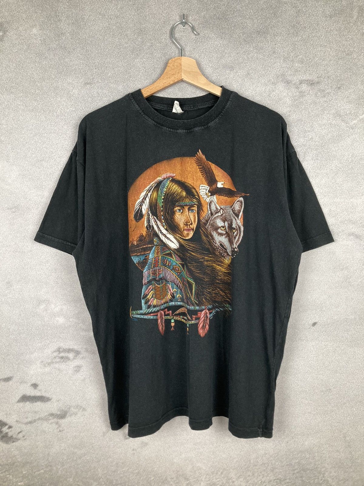 Vintage Vintage Graphic Art T Shirt Indian Animal 90s Washed Size US XL / EU 56 / 4 - 1 Thumbnail