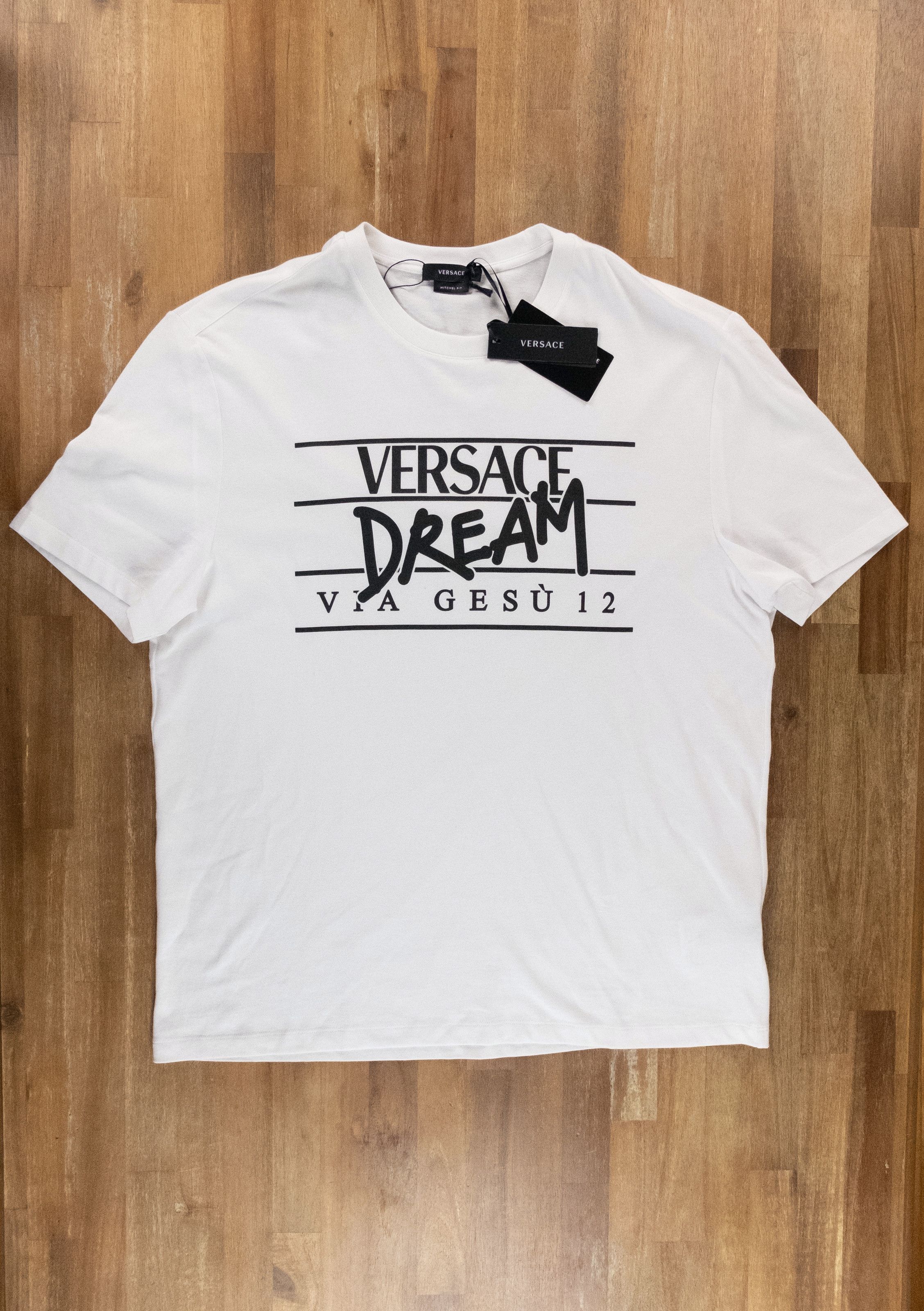 Versace VERSACE Dream Via Gesu white logo print cotton t-shirt Large Size US L / EU 52-54 / 3 - 5 Thumbnail
