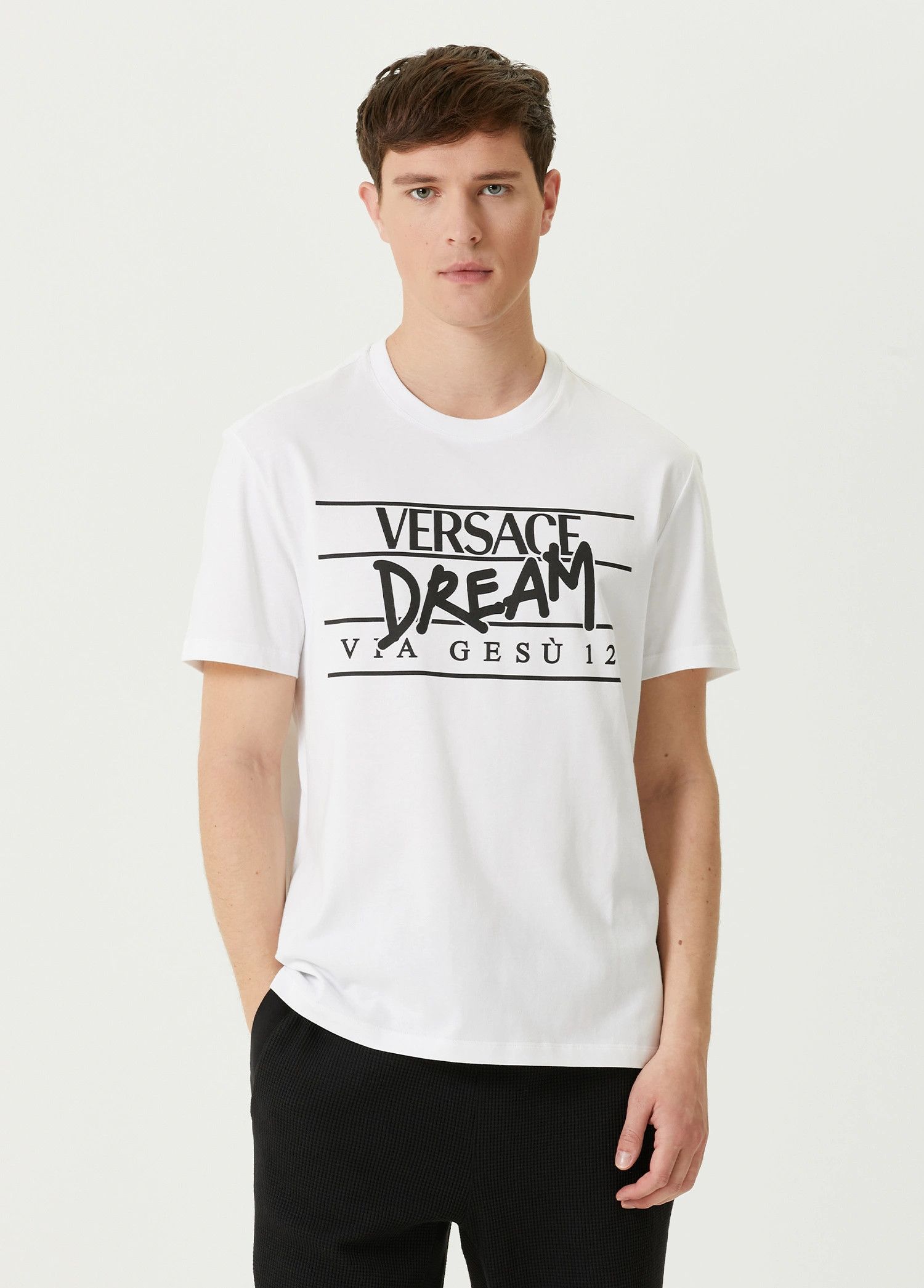 Versace VERSACE Dream Via Gesu white logo print cotton t-shirt Large Size US L / EU 52-54 / 3 - 1 Thumbnail