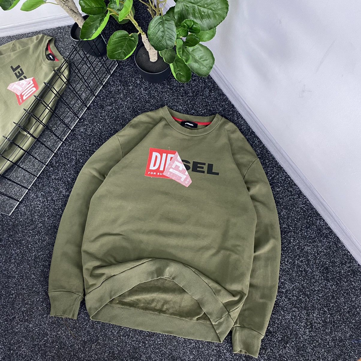 Vintage 00s Green Red Diesel Spellout Box Logo Crew Neck Jumper XL