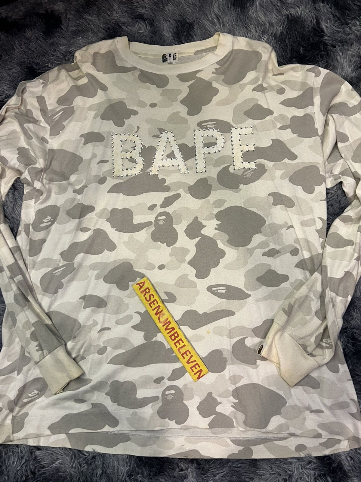 image of Bape Swarovski Color Camo Long Sleeve Tee in White, Men's (Size XL)