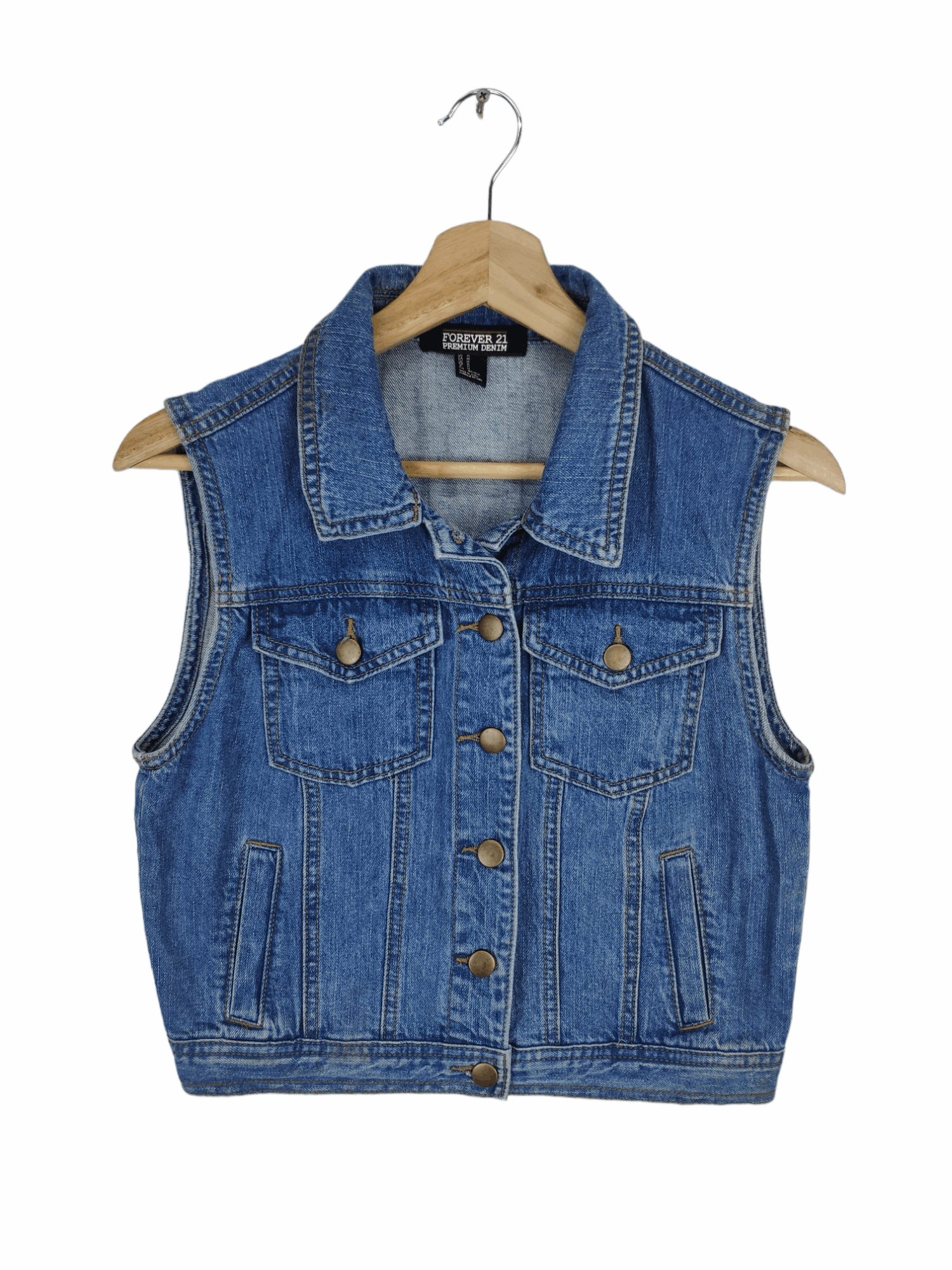 image of Archival Clothing x Denim Jacket Offer Forever 21 Denim Vest Button Up, Women's (Size Small)