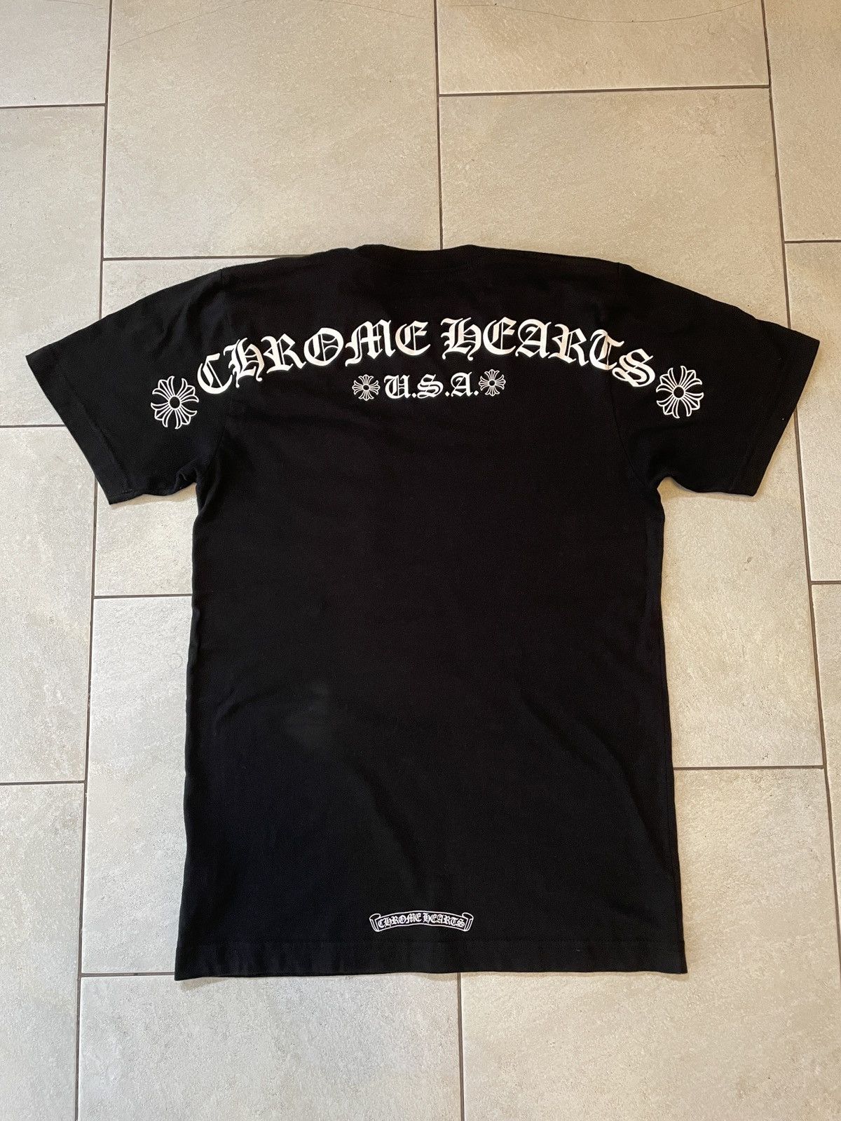 image of Chrome Hearts Black Scroll Pocket Tee, Men's (Size Small)